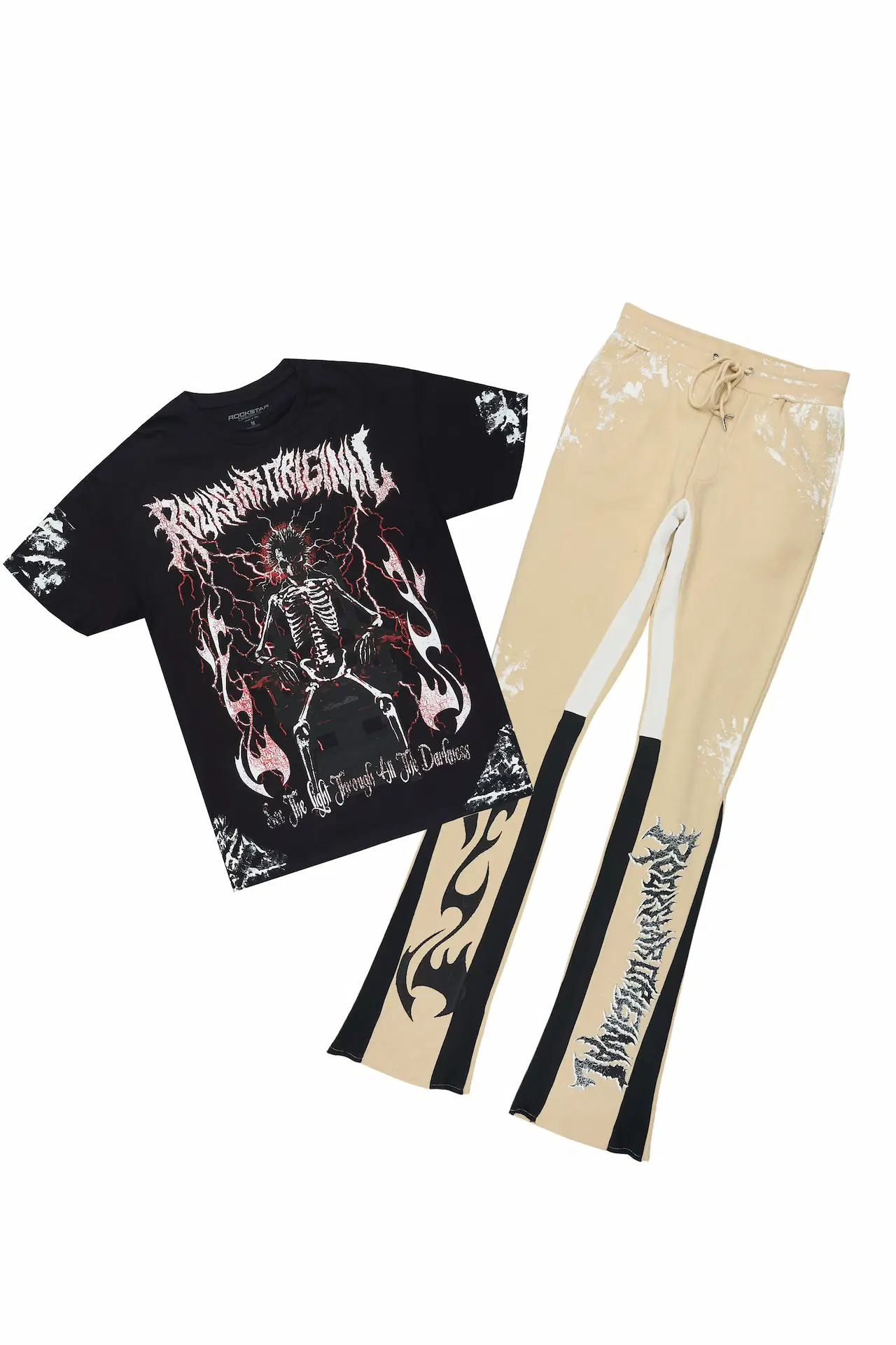 Deathrow 2.0 Black/Beige T-Shirt/Stacked Flare Pant Set