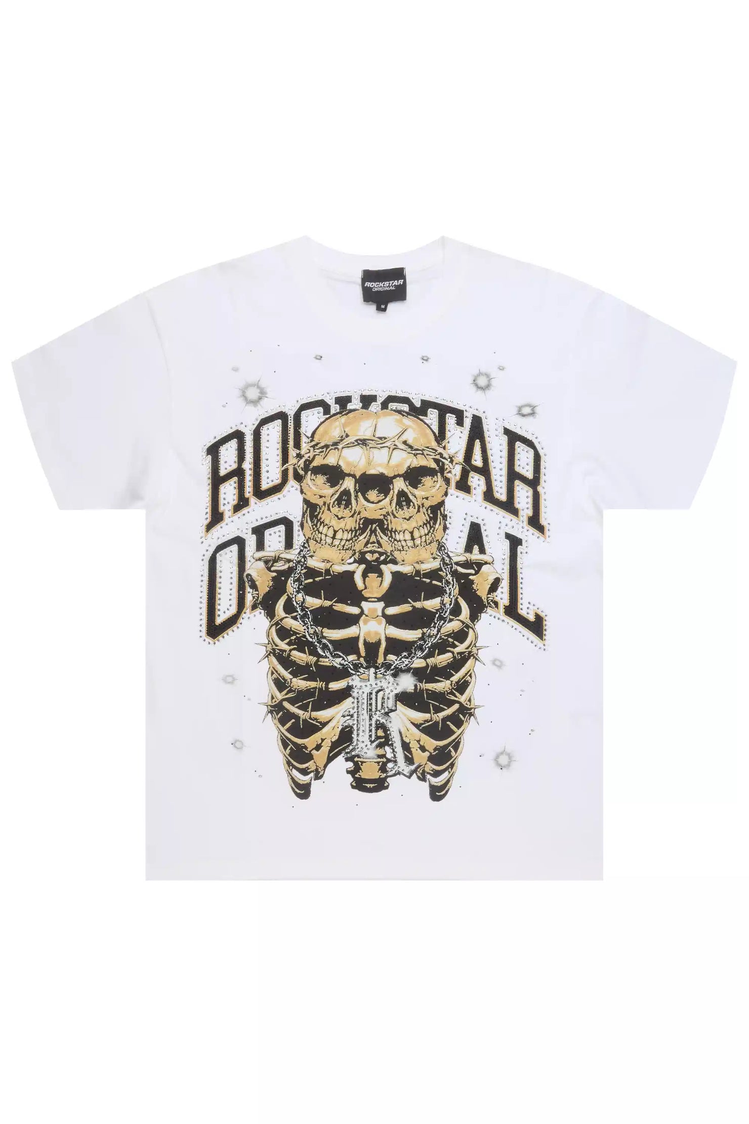 Krock White Graphic Rhinestone T-Shirt