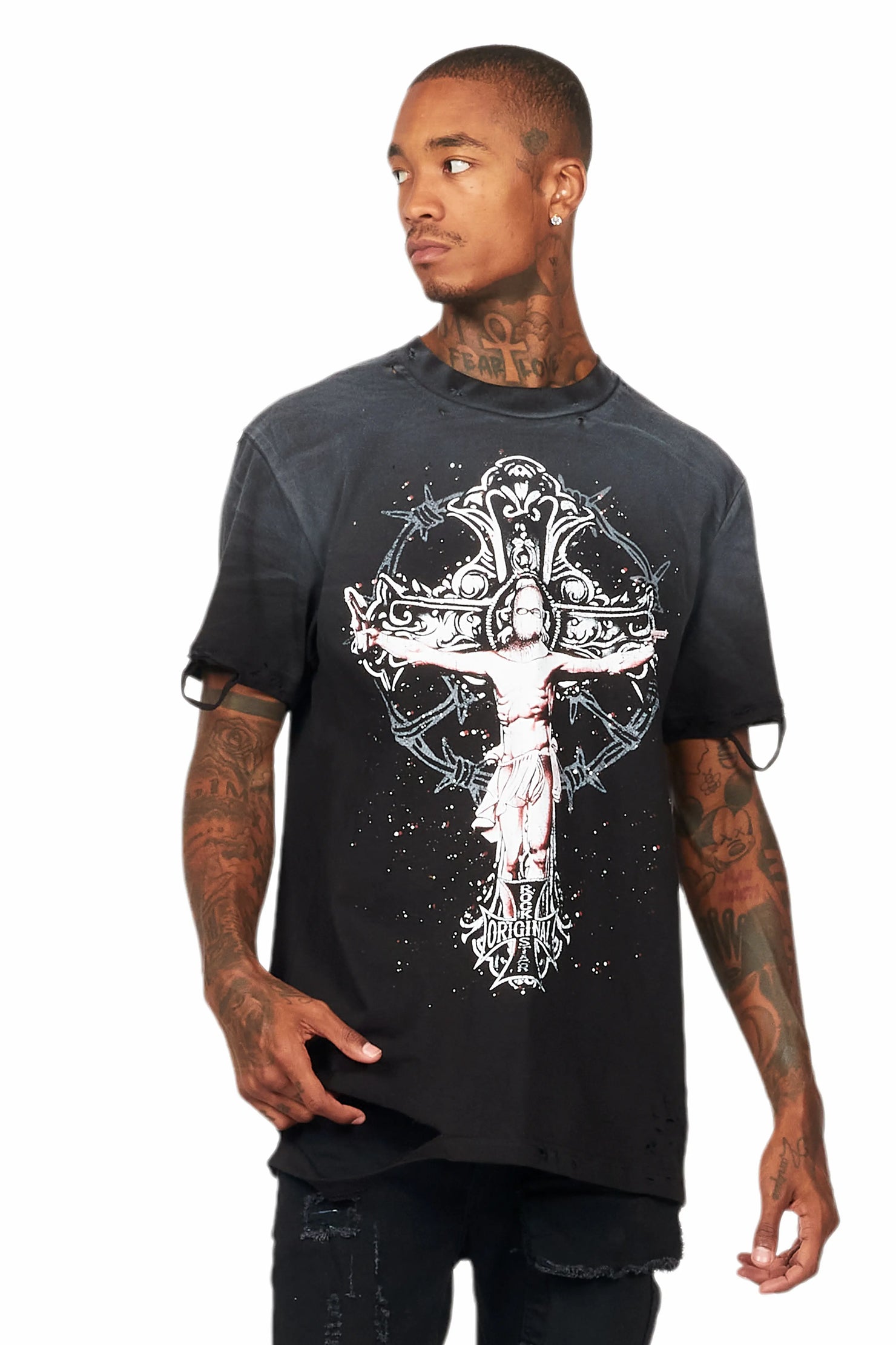 Ojas Black Graphic Oversized T-Shirt