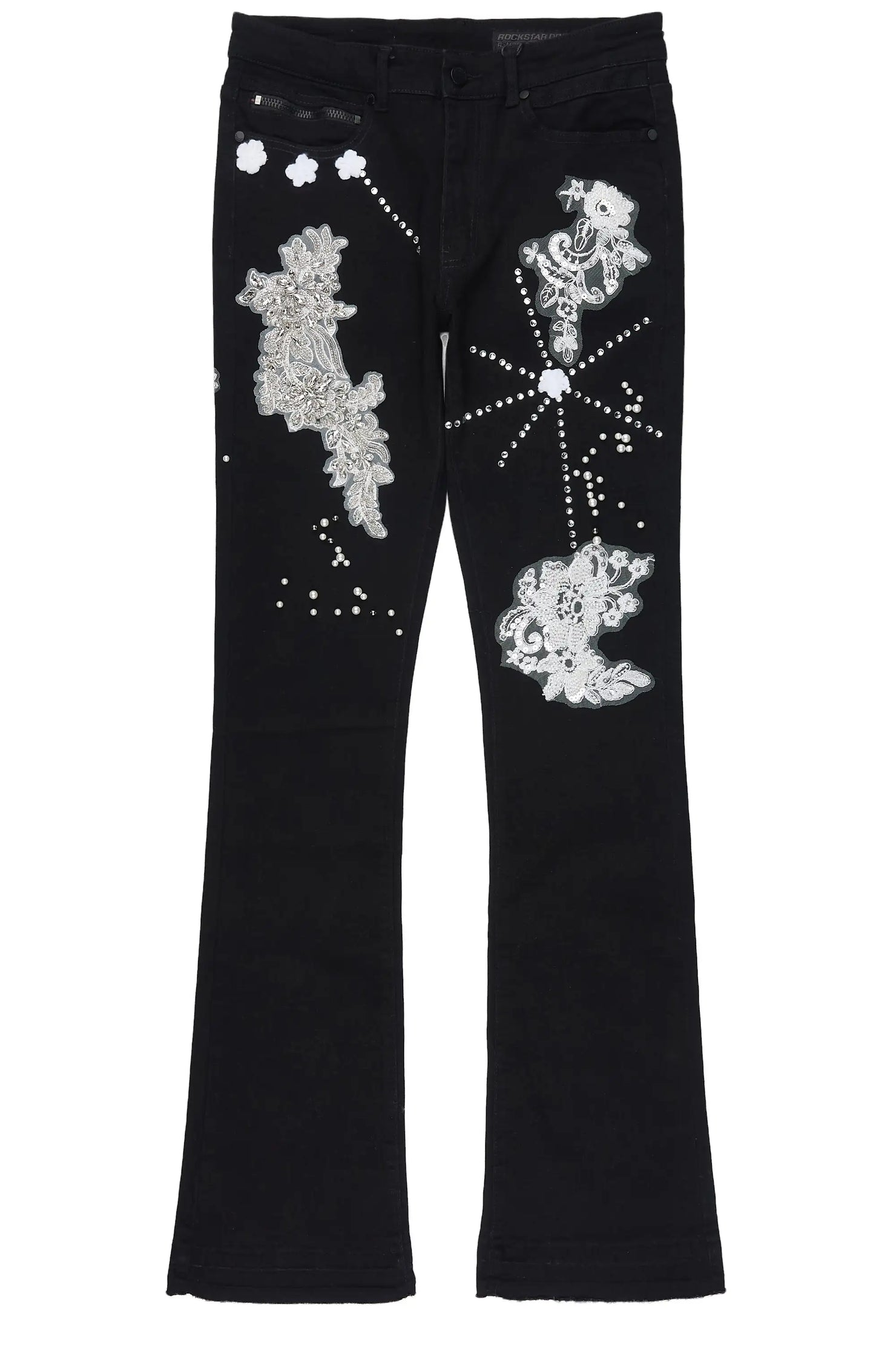 Yezen Black Rhinestone Stacked Fit Jean