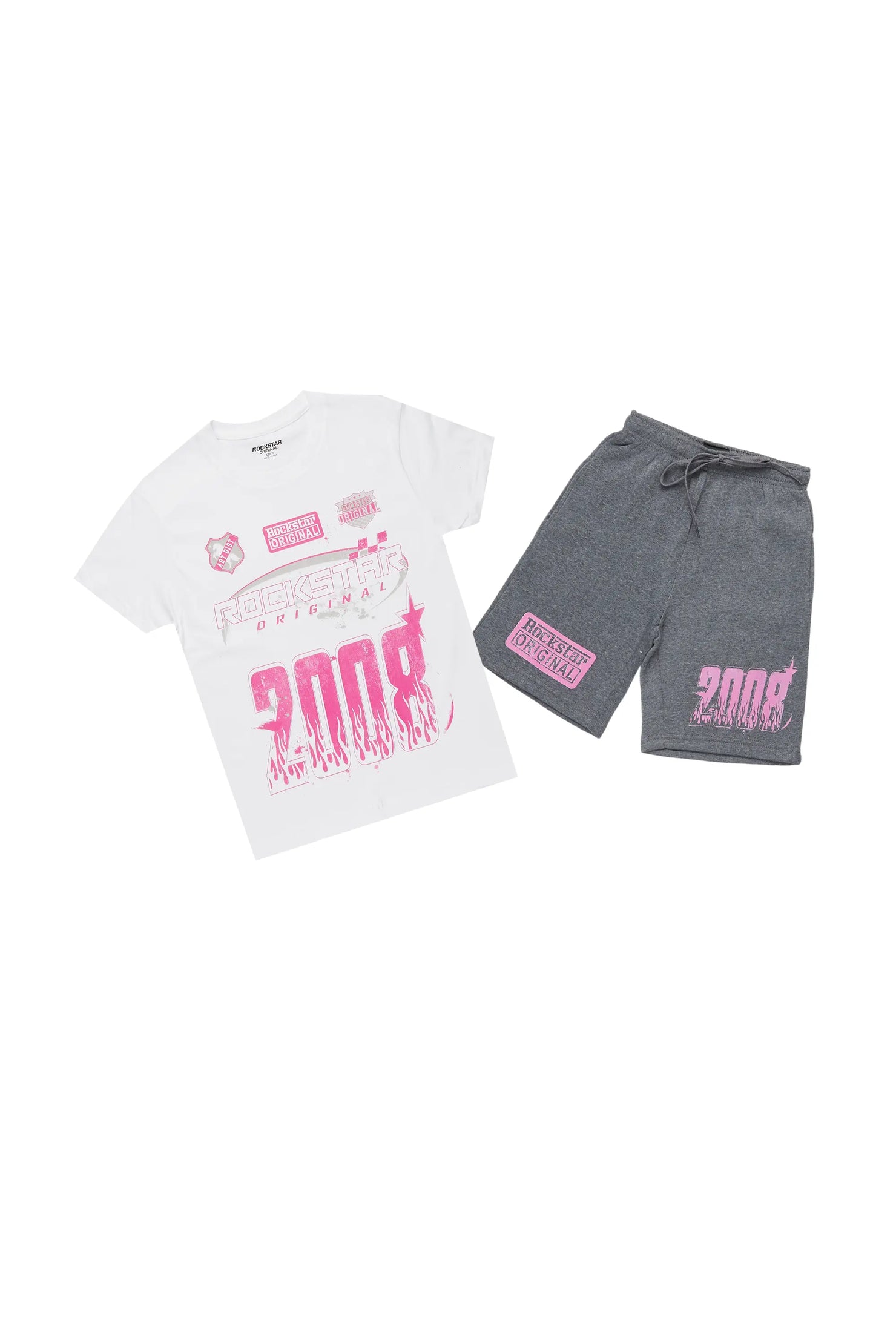 Girls Amos White/Pink Short Set