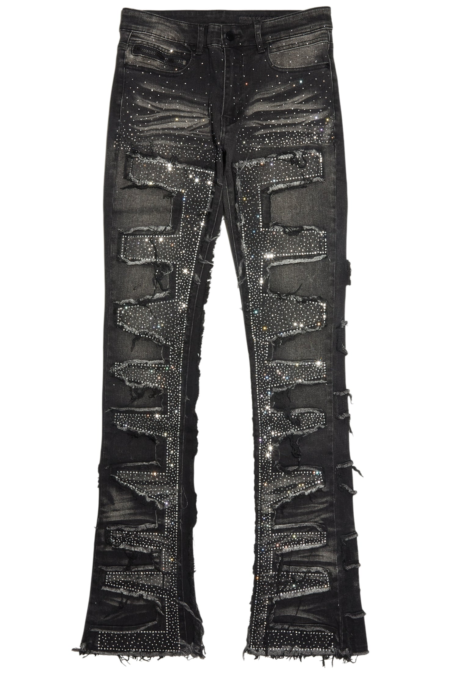 Shake Dark Grey Rhinestone Stacked Flare Jean