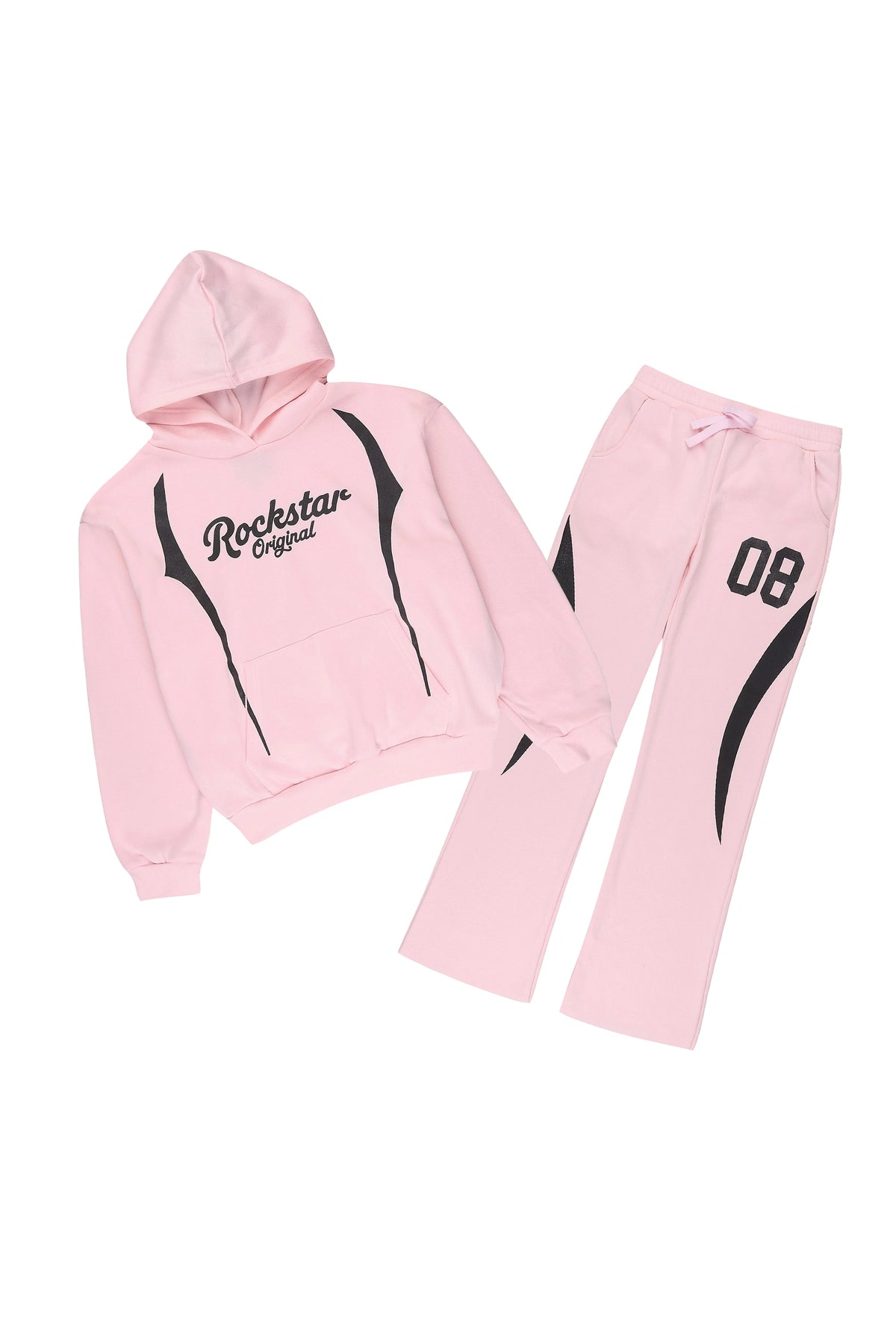 Girls Leona Light Pink/Black Hoodie Stacked Track Set