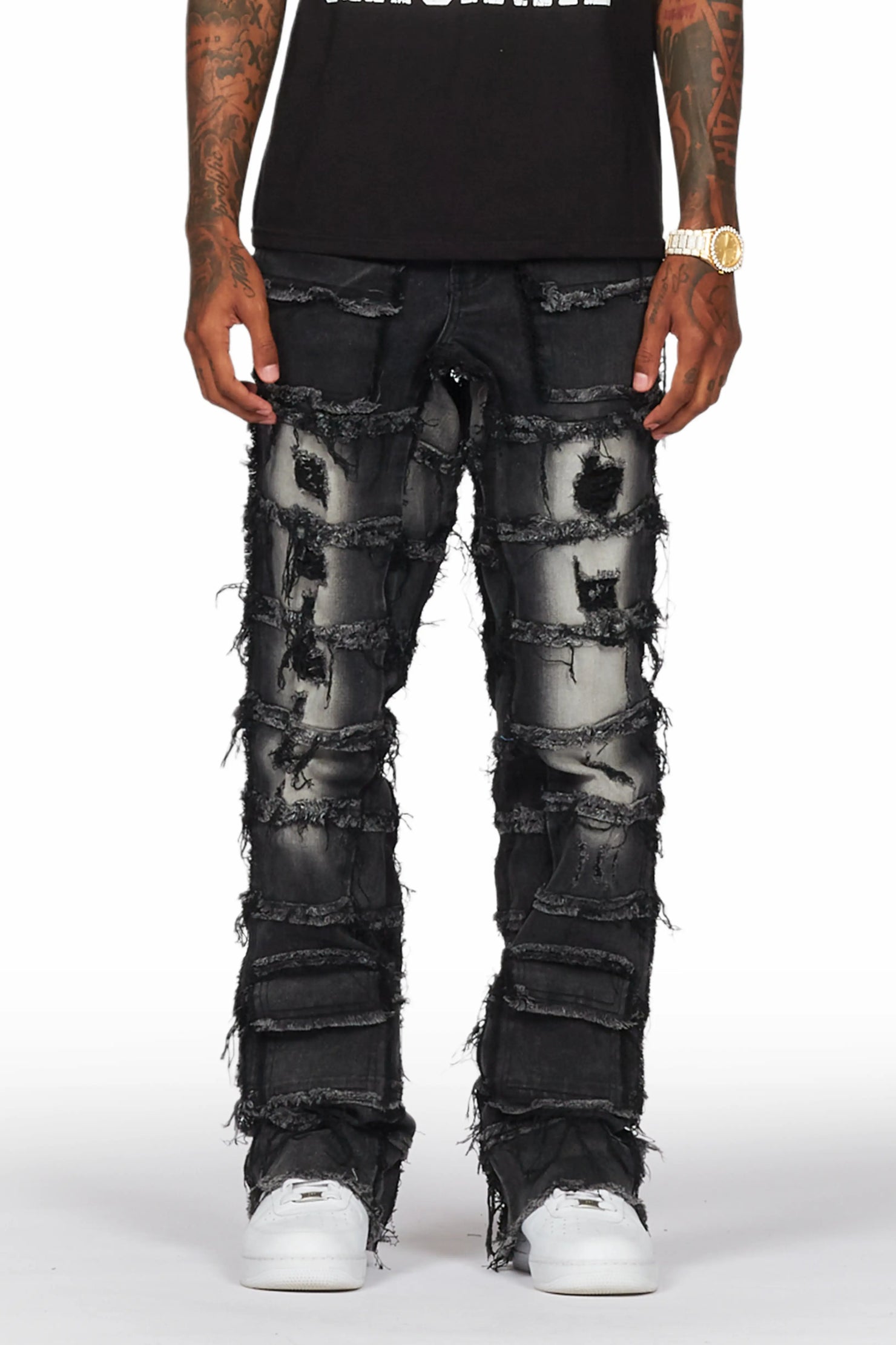 Taimo Black Baggy Cargo Stacked Jean