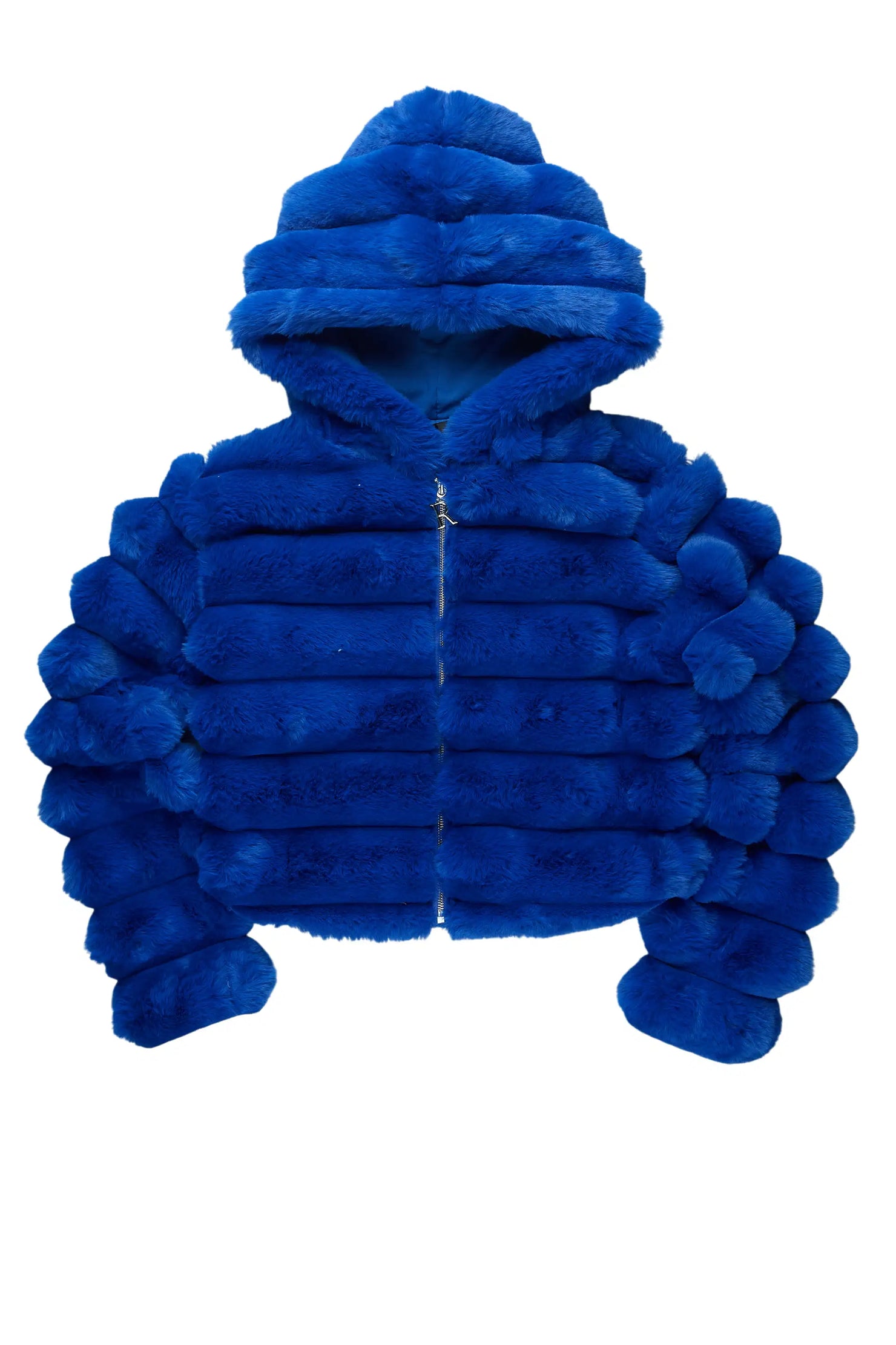 Vinetria Royal Blue Fur Jacket With Hood