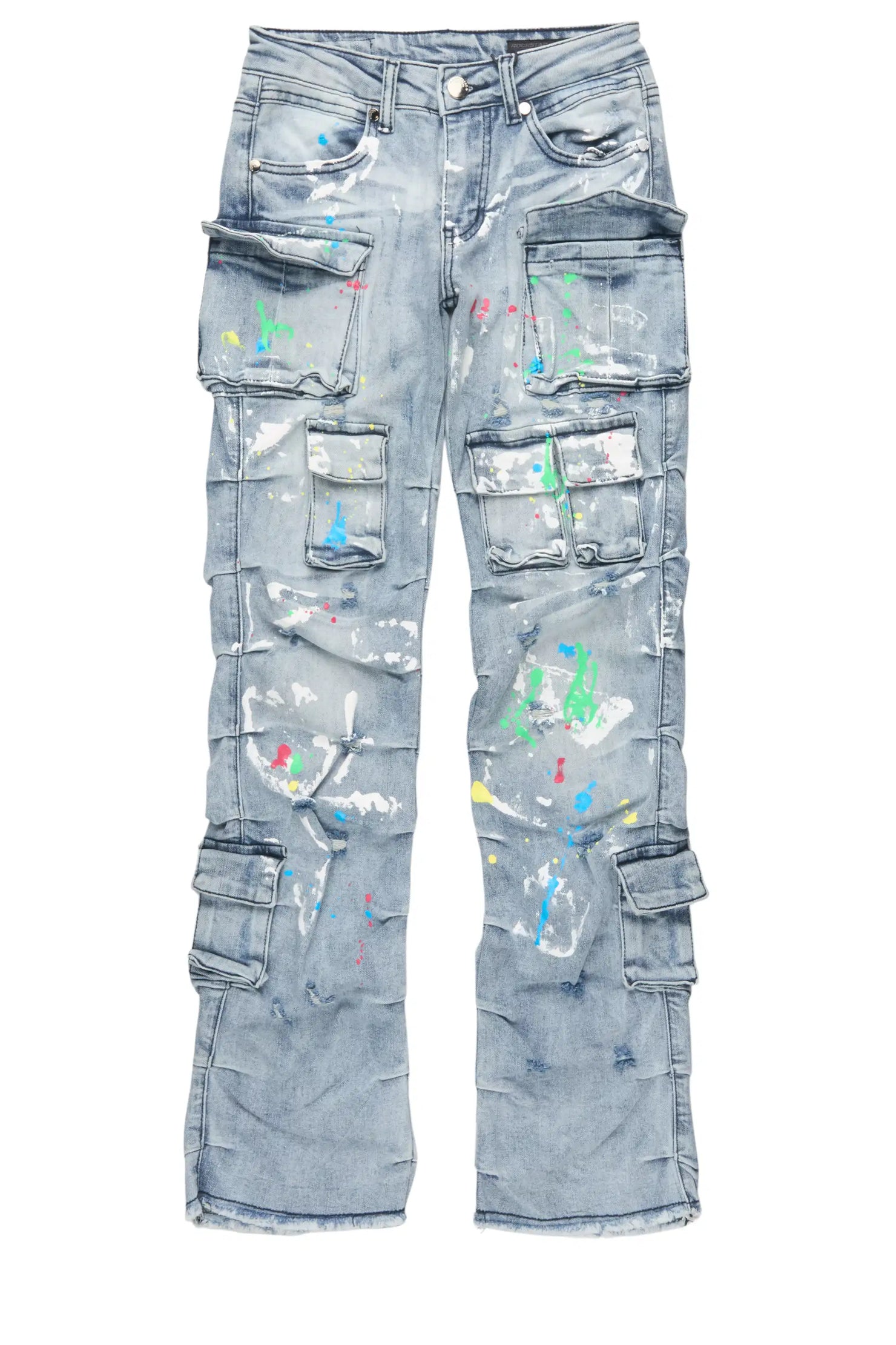 Boys Major Light Blue Stacked Painter Flare Jean