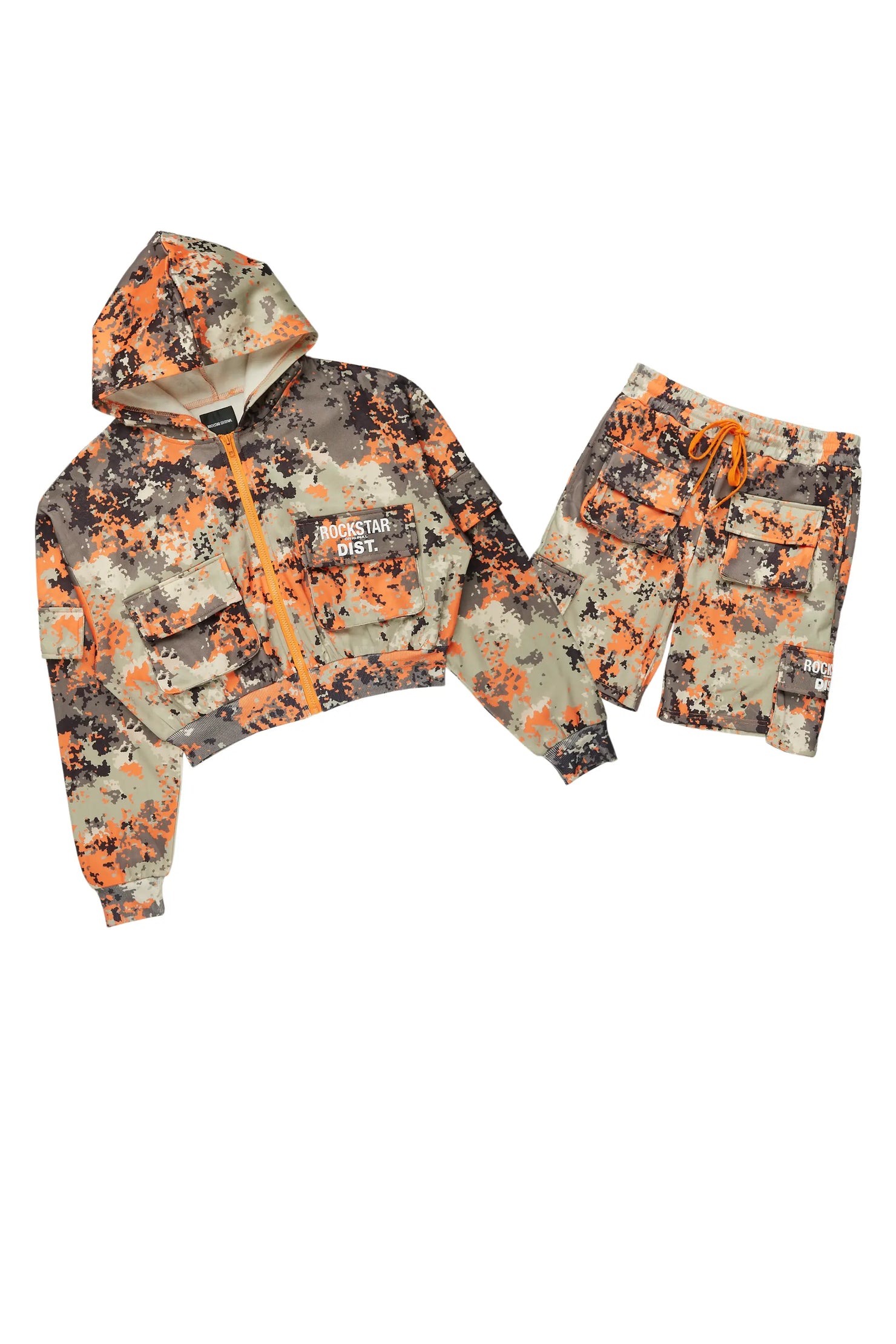 Shaneka Orange Digital Camo Cargo Short Set
