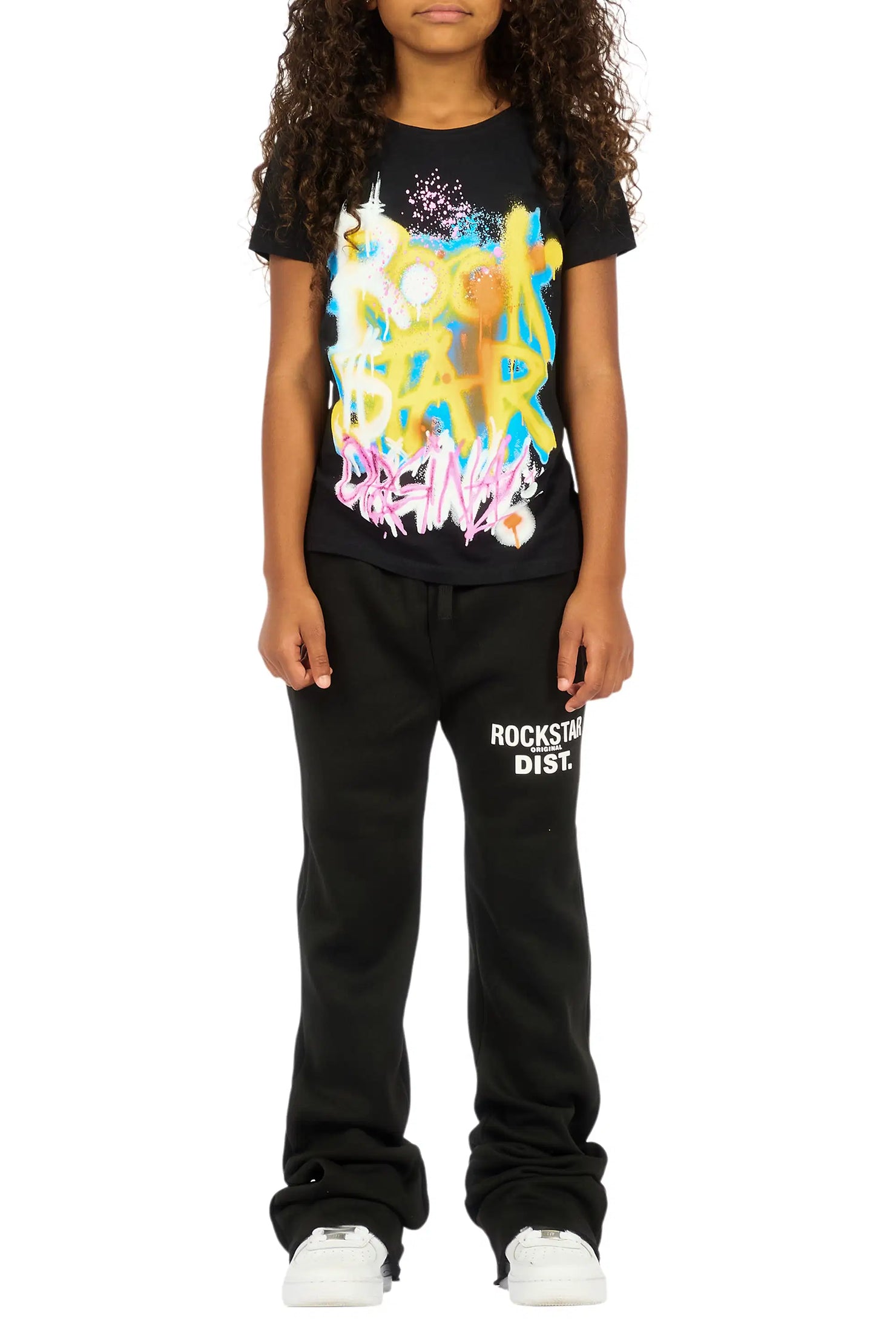 Girls Juliana Black Stacked Flare Pant