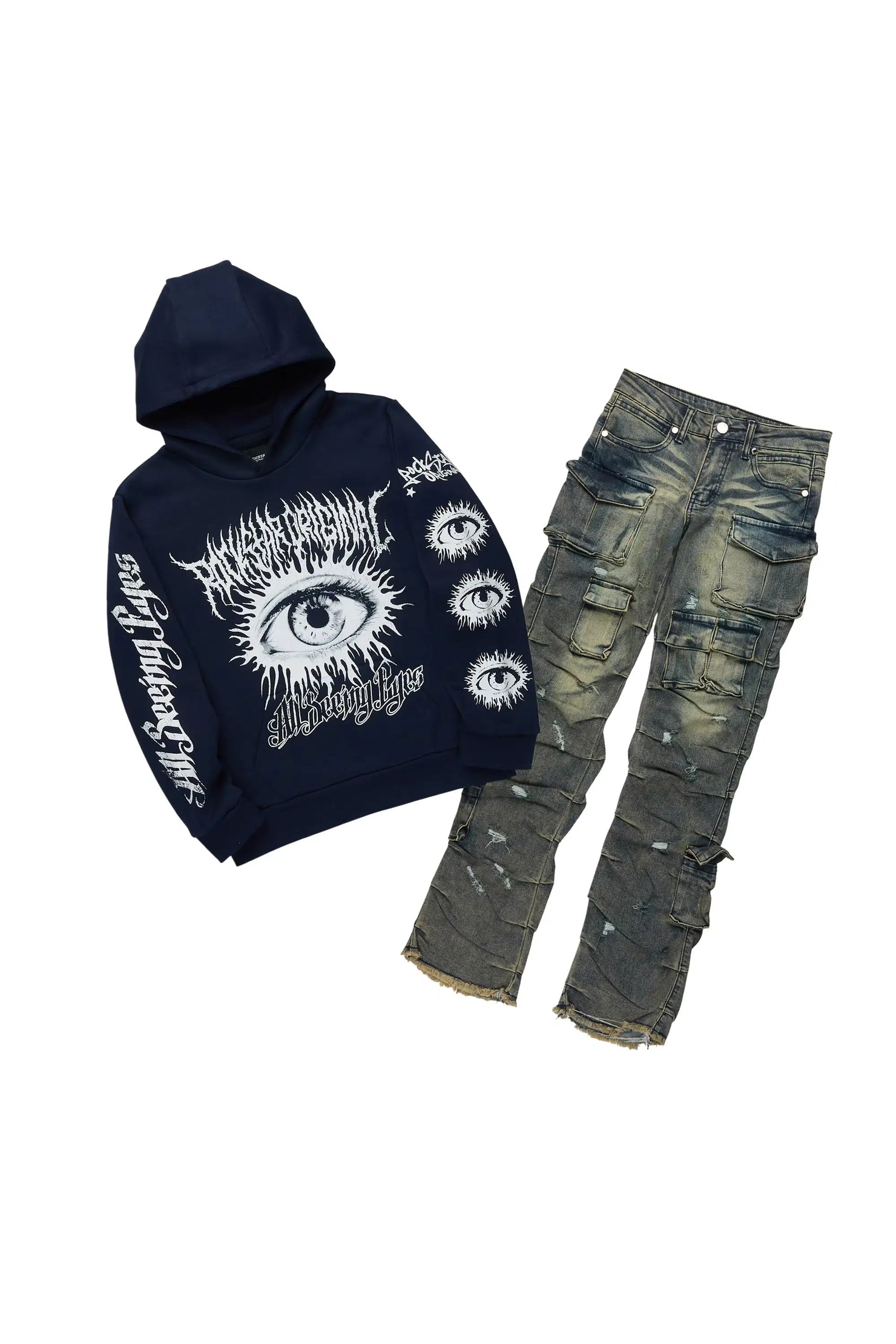 Boys All Eyes Navy & Gentry Tint Blue Stacked Jean Set