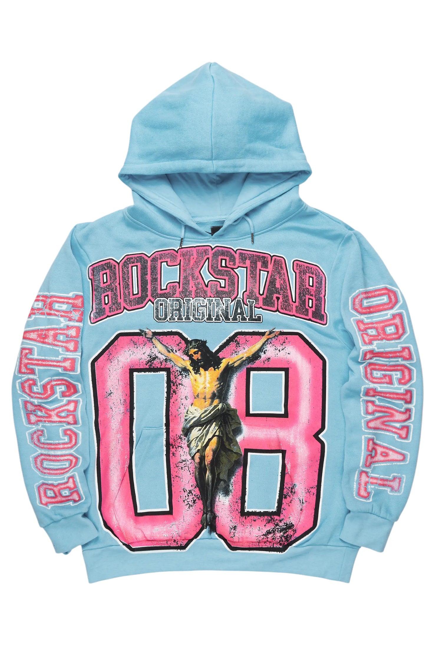 Fields Baby Blue Distressed Graphic Hoodie