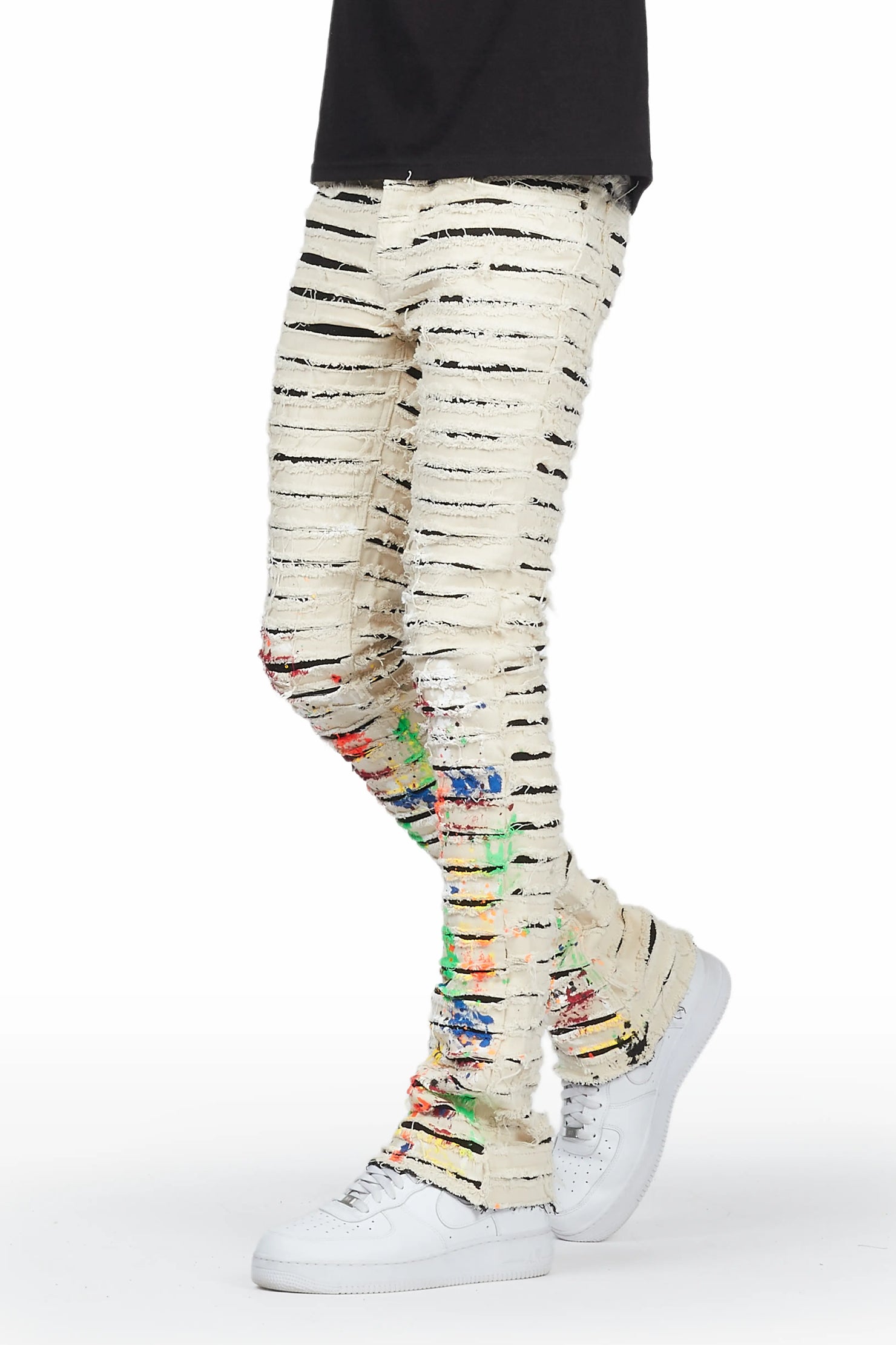 Naman Beige Painter Stacked Flare Jean