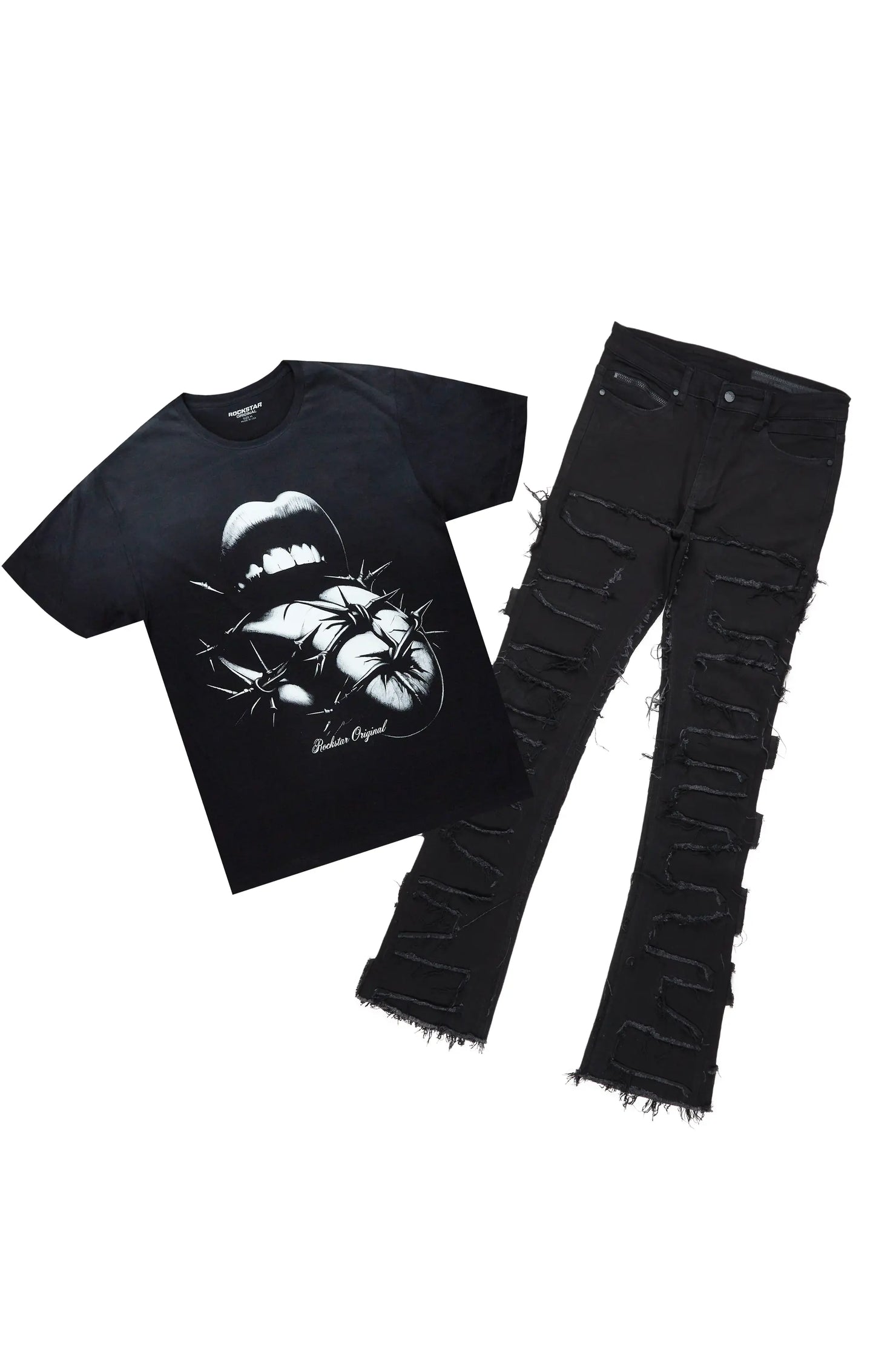 Schmear Black T-Shirt/Stacked Flare Jean Bundle