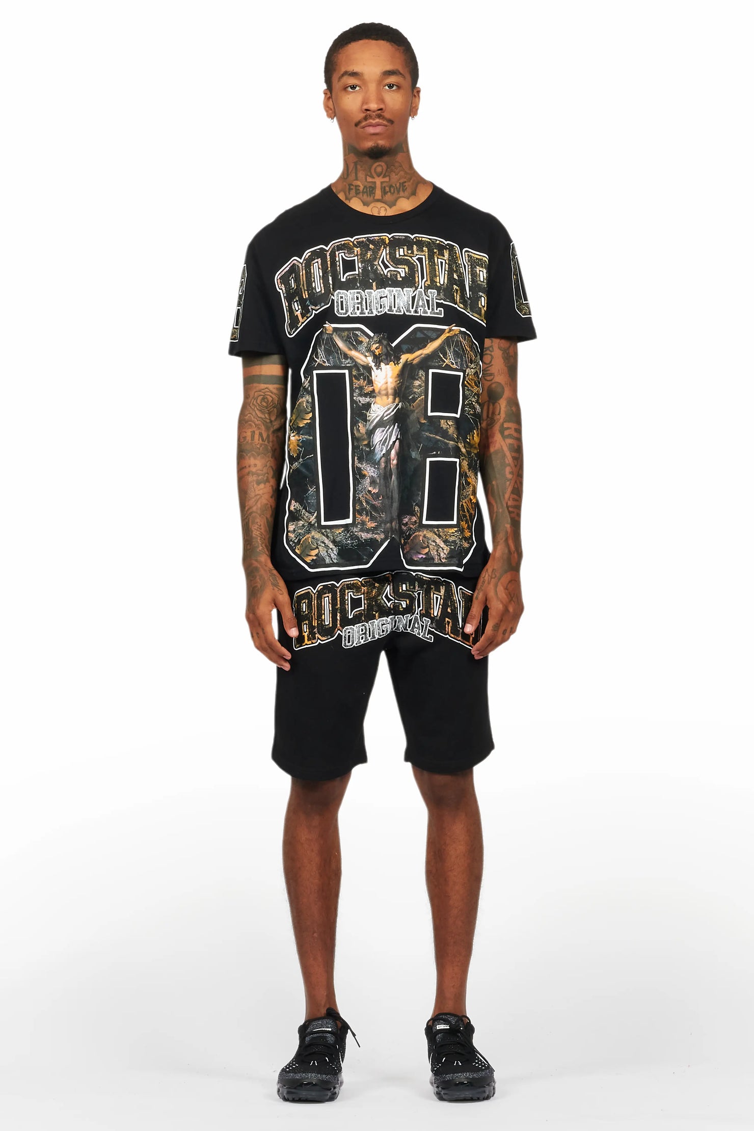 Fields Black Graphic T-Shirt Short Set