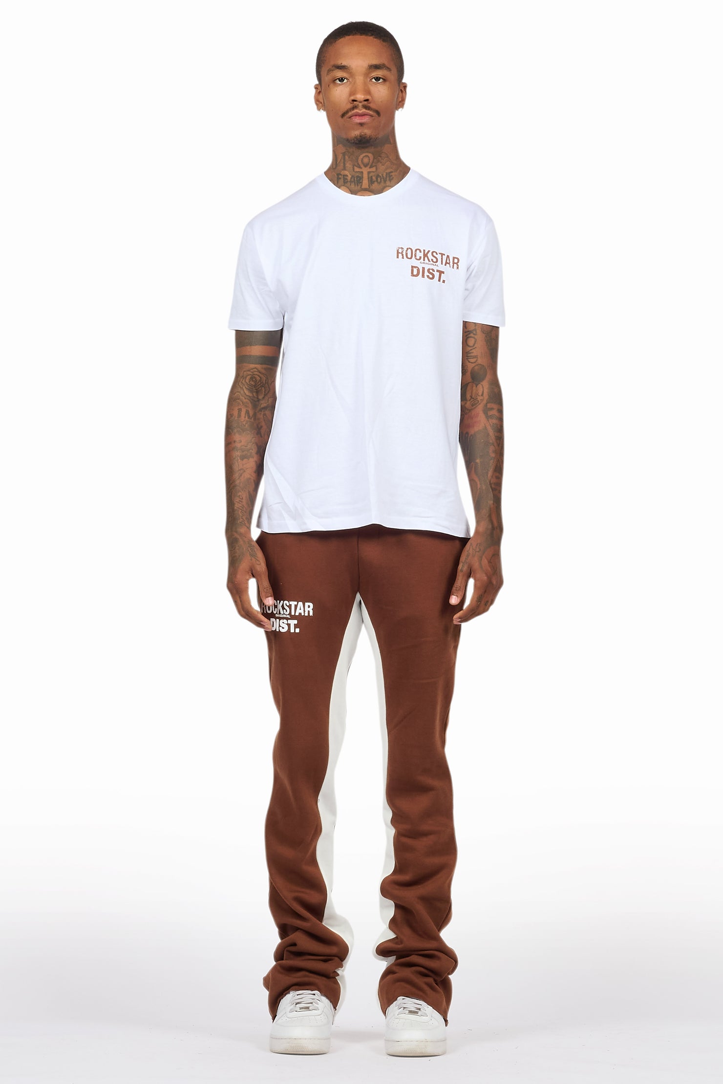Lake White/Brown T-Shirt/Stacked Baggy Track Pant Set