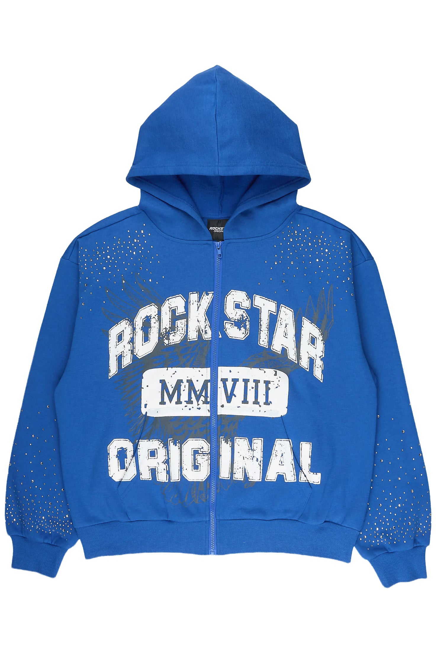 Borya Royal Blue Rhinestone Zip Up Hoodie