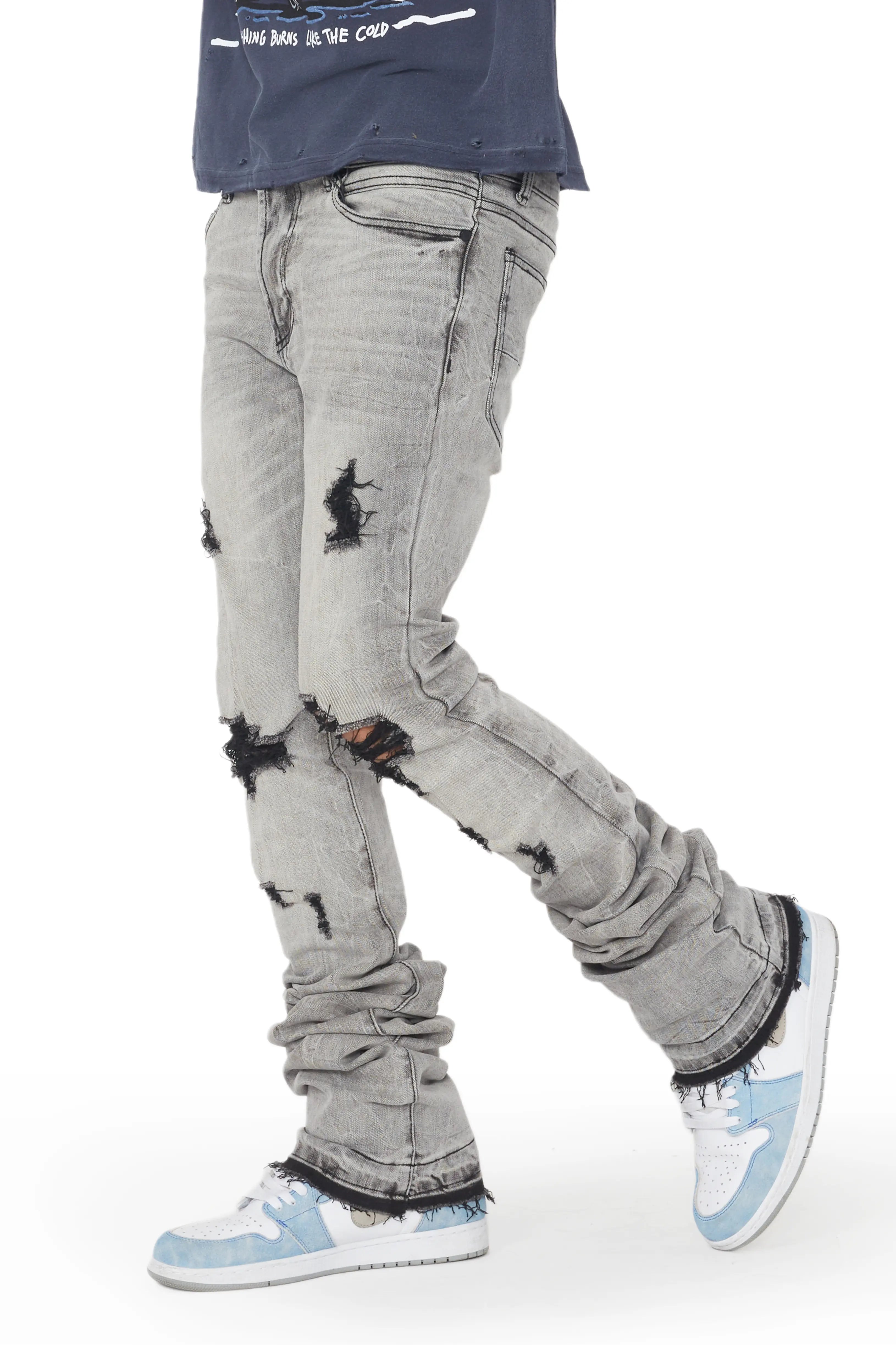 Huxley Light Grey Super Stacked Flare Jean