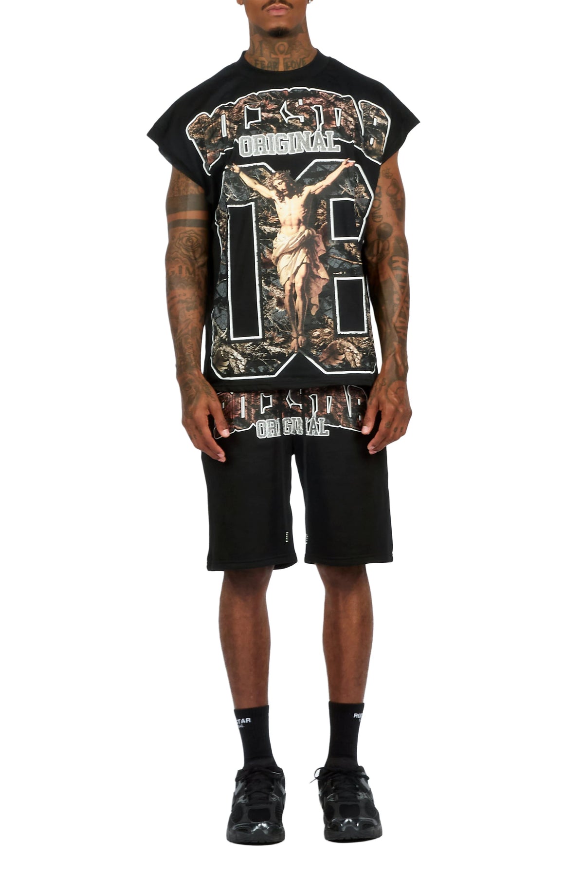 Fields Black Cut Sleeve T-Shirt Short Set
