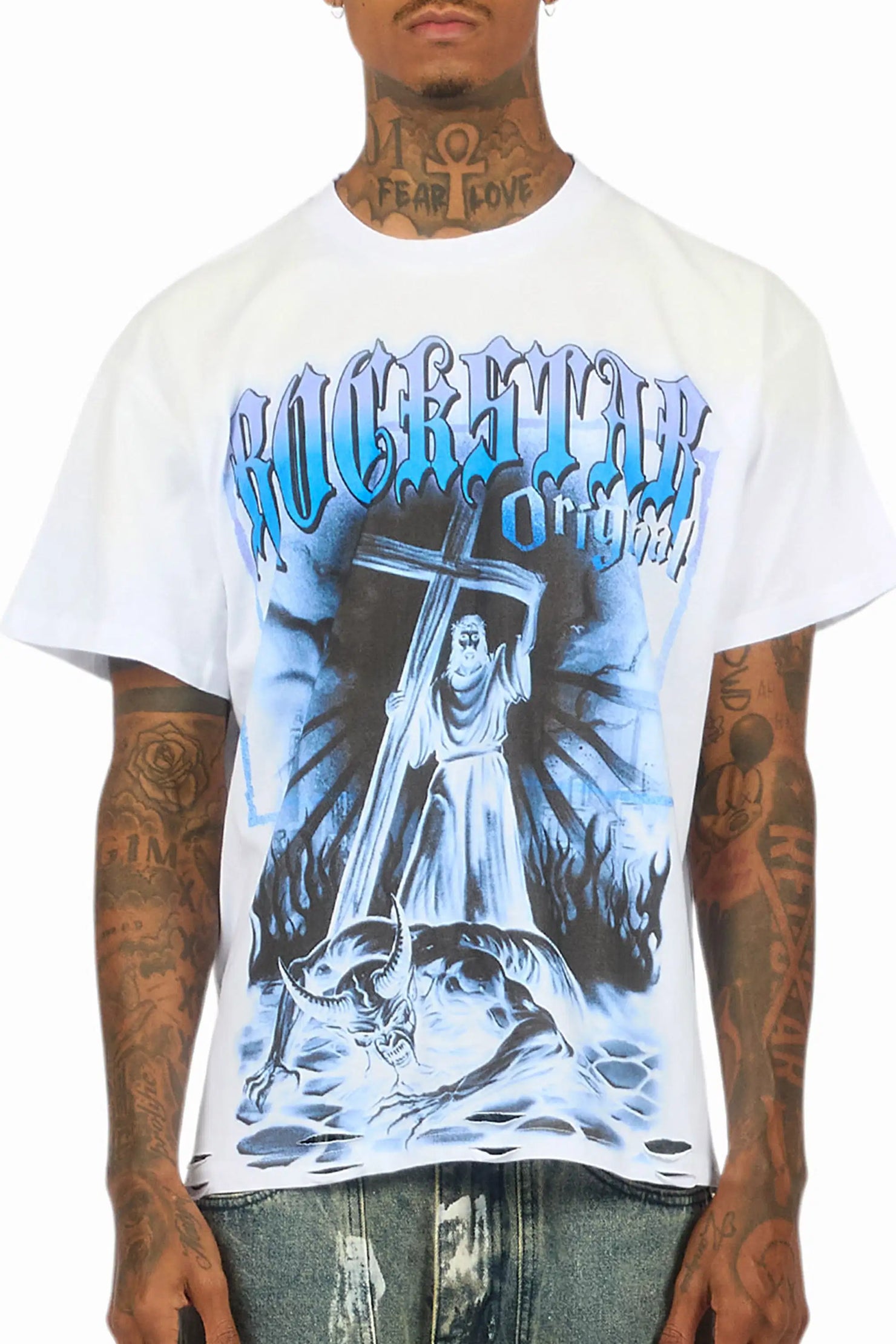 Renzo White Oversized Graphic T-Shirt