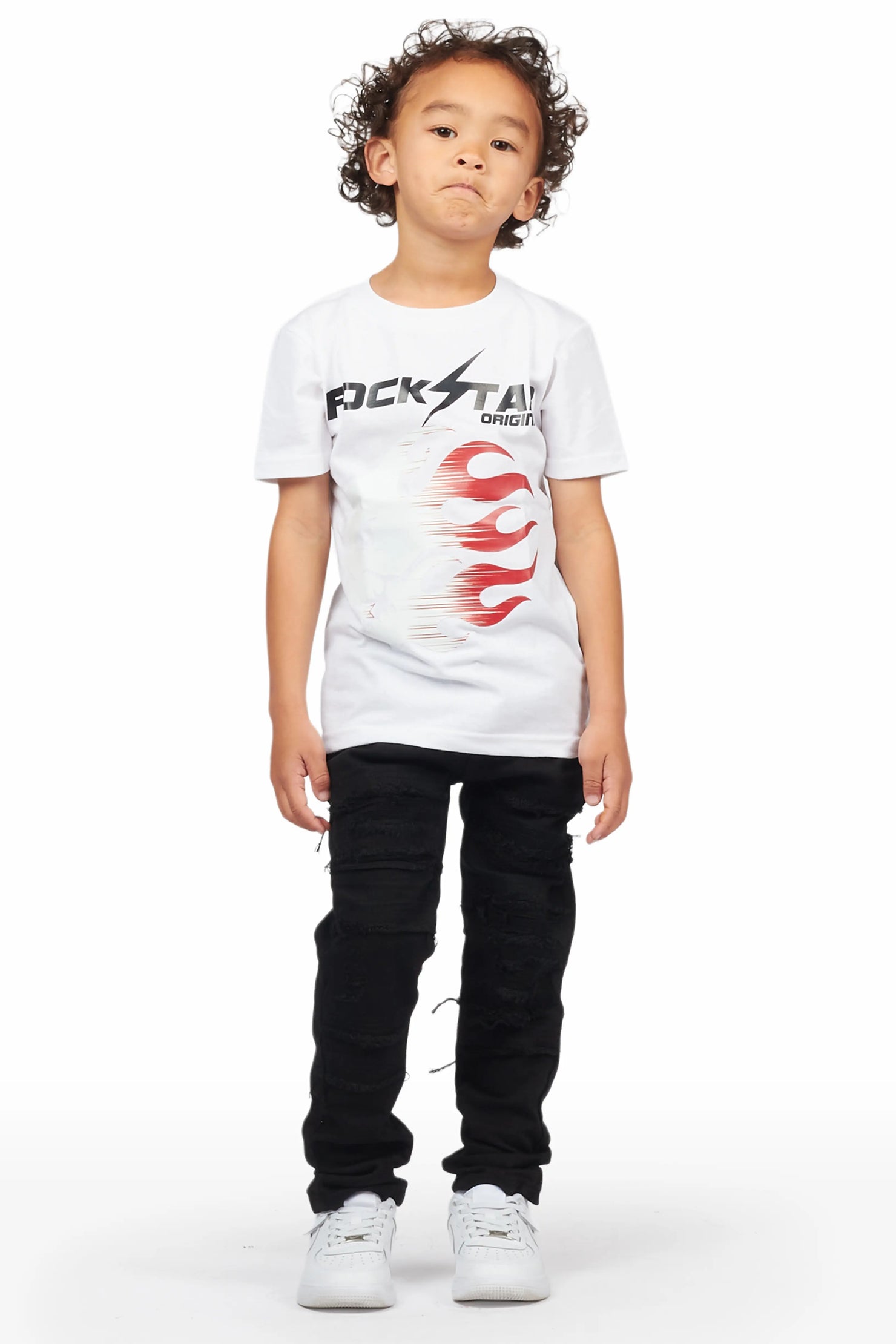 Boys Xorn White/Black T-Shirt/Frayed Jean Set