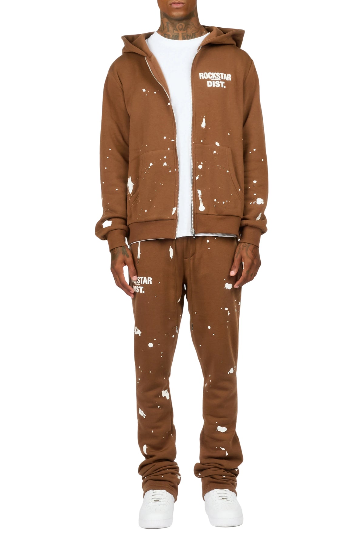 Zip Up Brown Raffer Hoodie/Stacked Track Set
