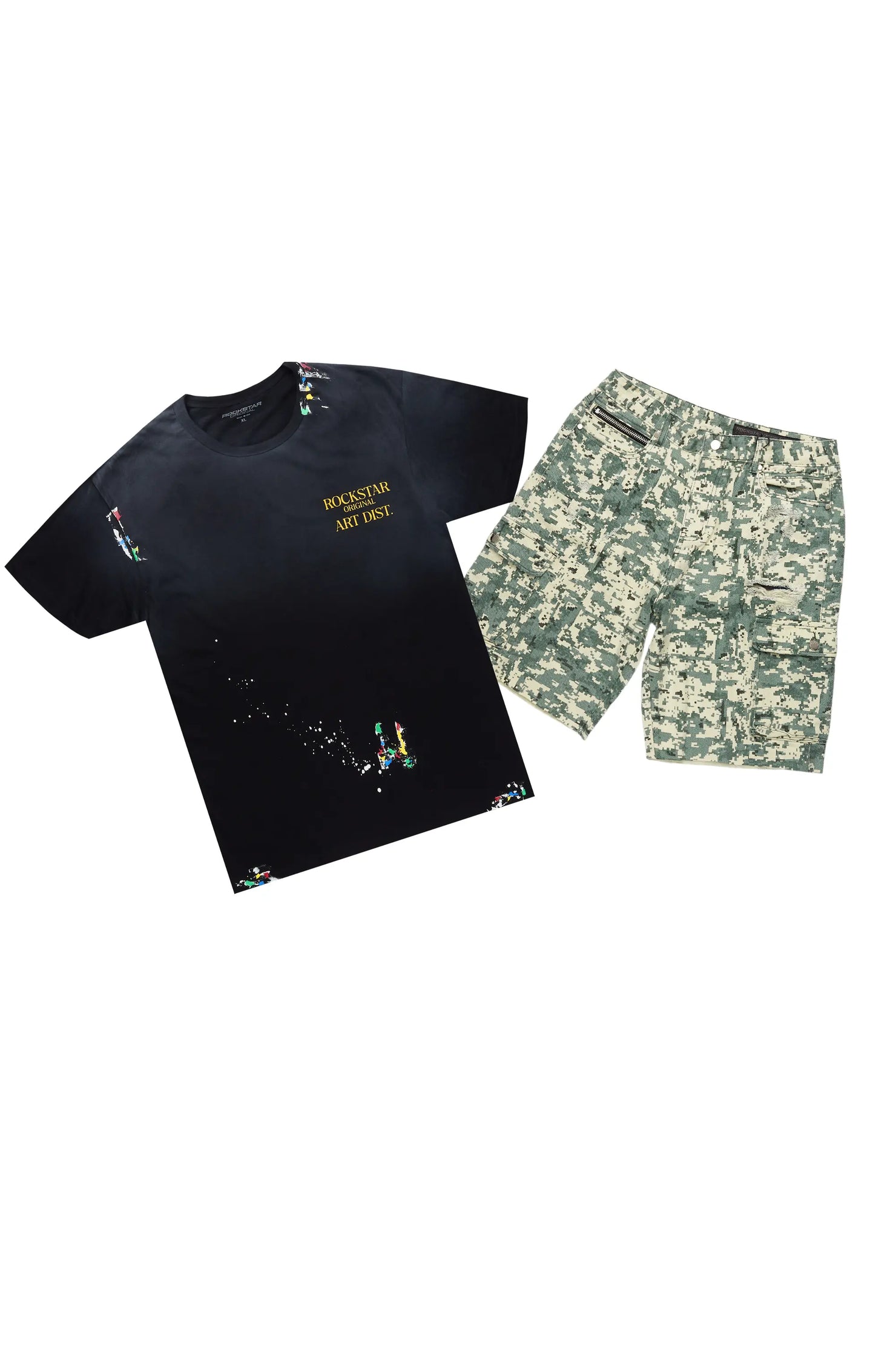 Palmer Black/Camo T-Shirt/Denim Short Set