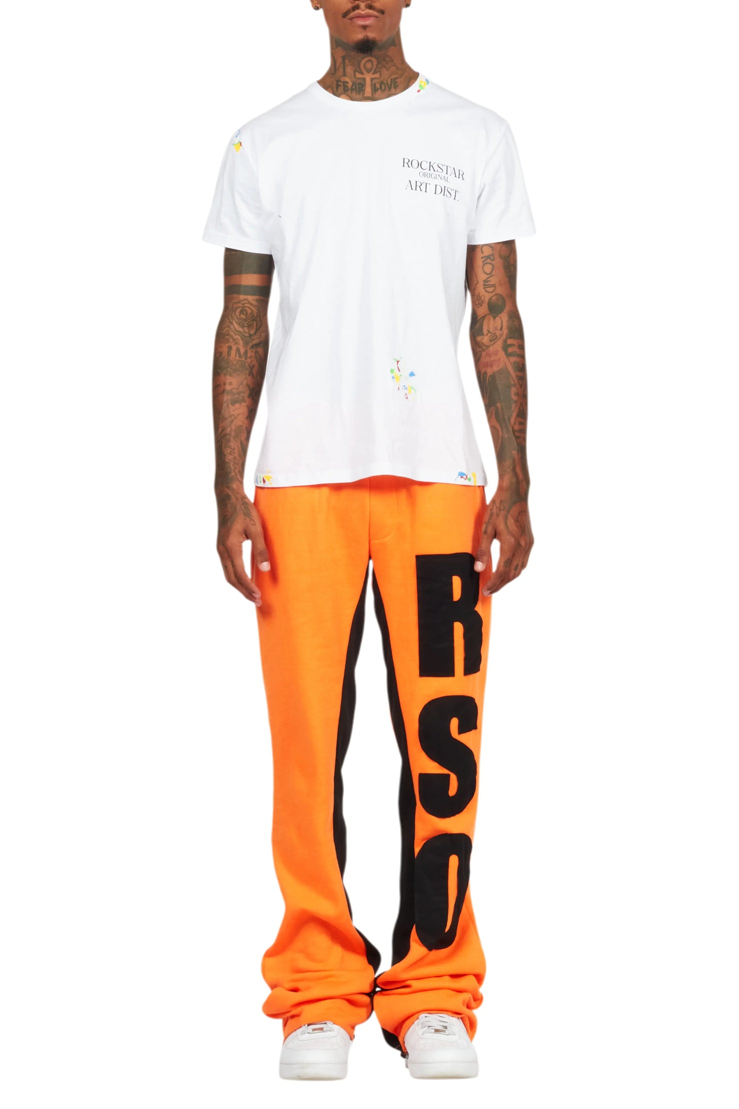 Uko Orange Stacked Baggy Track Pant