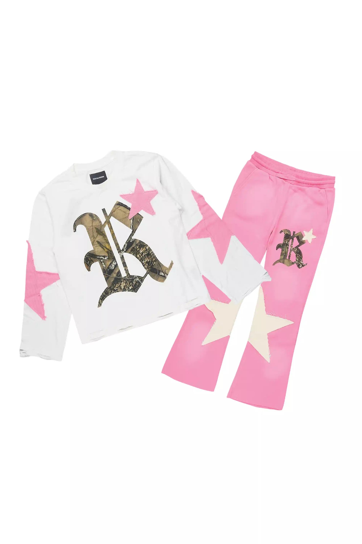 Girls Delgera White/Pink Long Sleeve T-Shirt Track Set