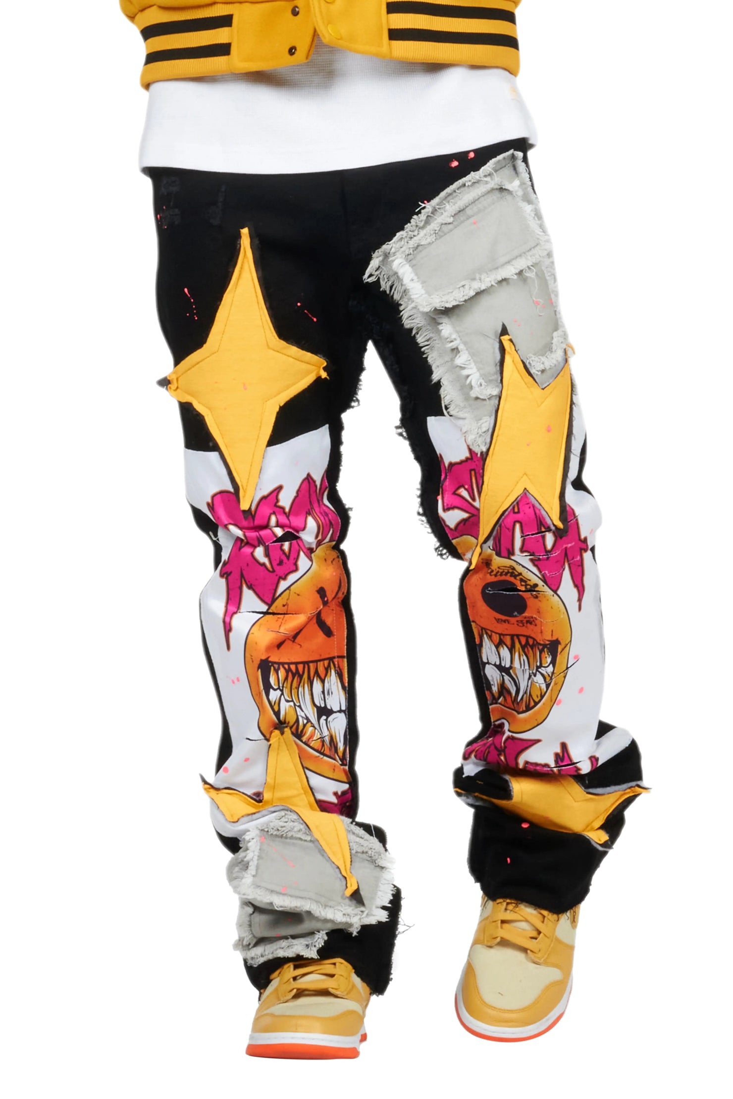 Fraust Jet Black Patchwork Stacked Flare Jean