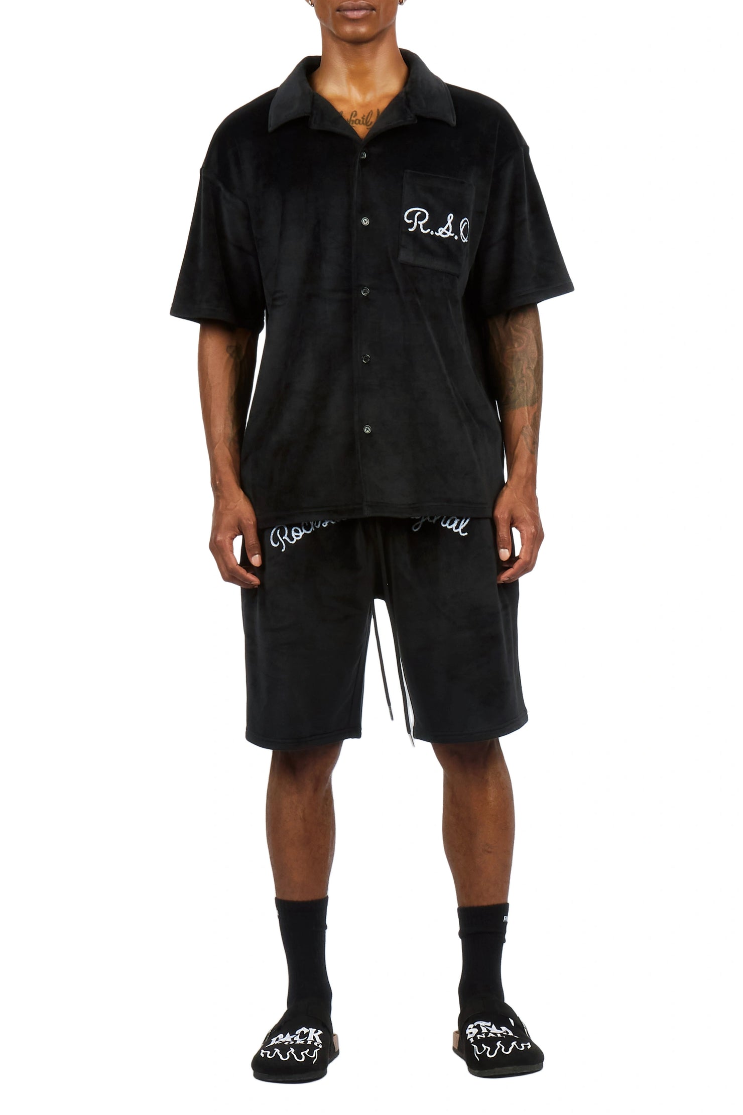 Crusoe Black Button Down Shirt/Short Set