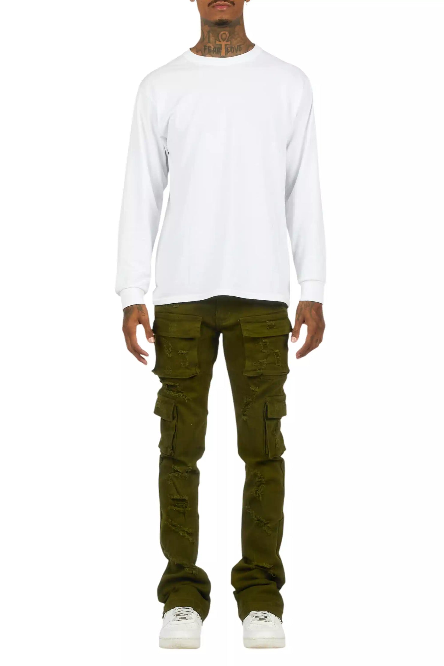 Zaid Olive Stacked Flare Jean