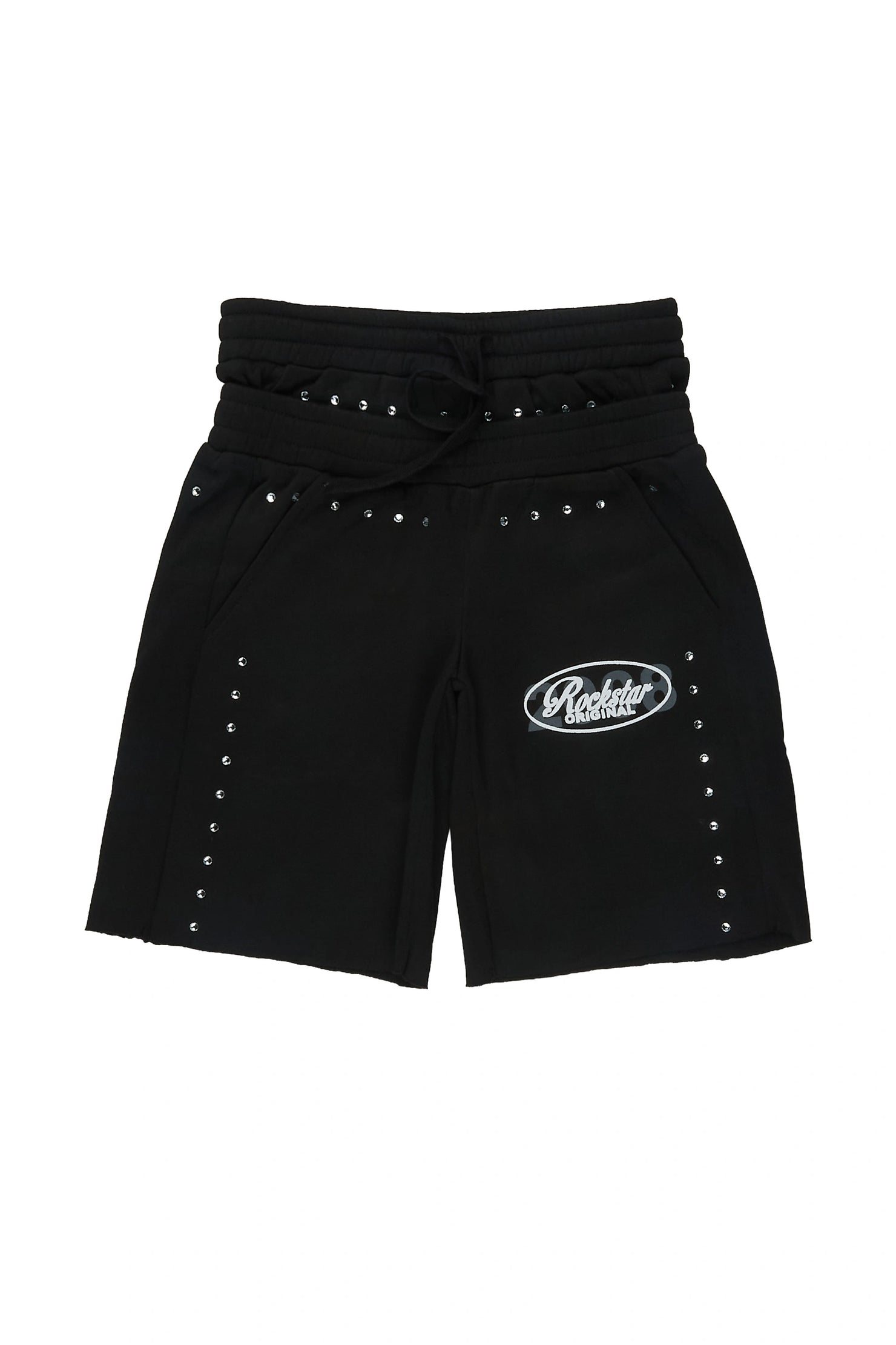 Girls Dezstany Black Rhinestone Double Waisted Short