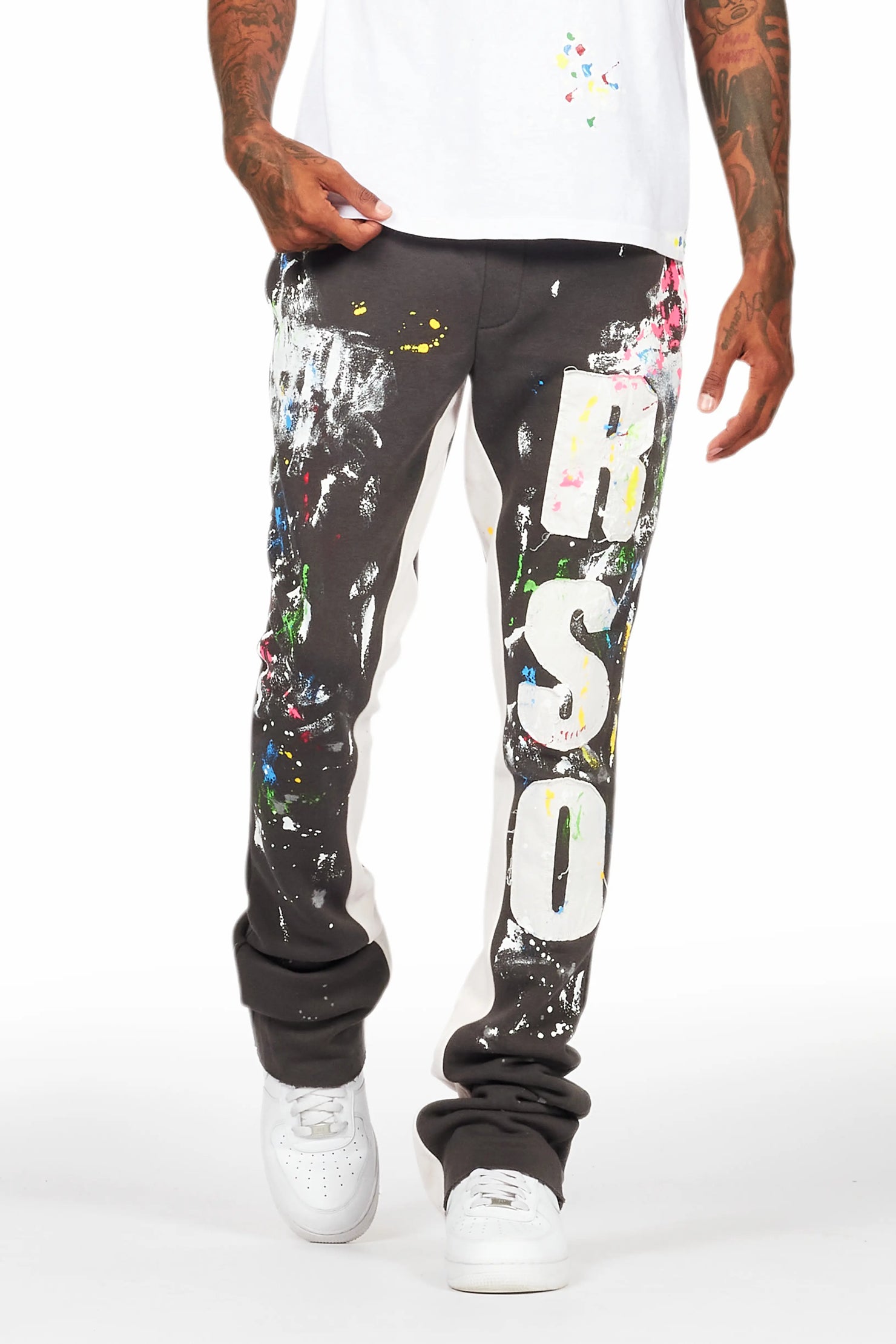 Washi Vintage Grey Patchwork Stacked Flare Track Pant