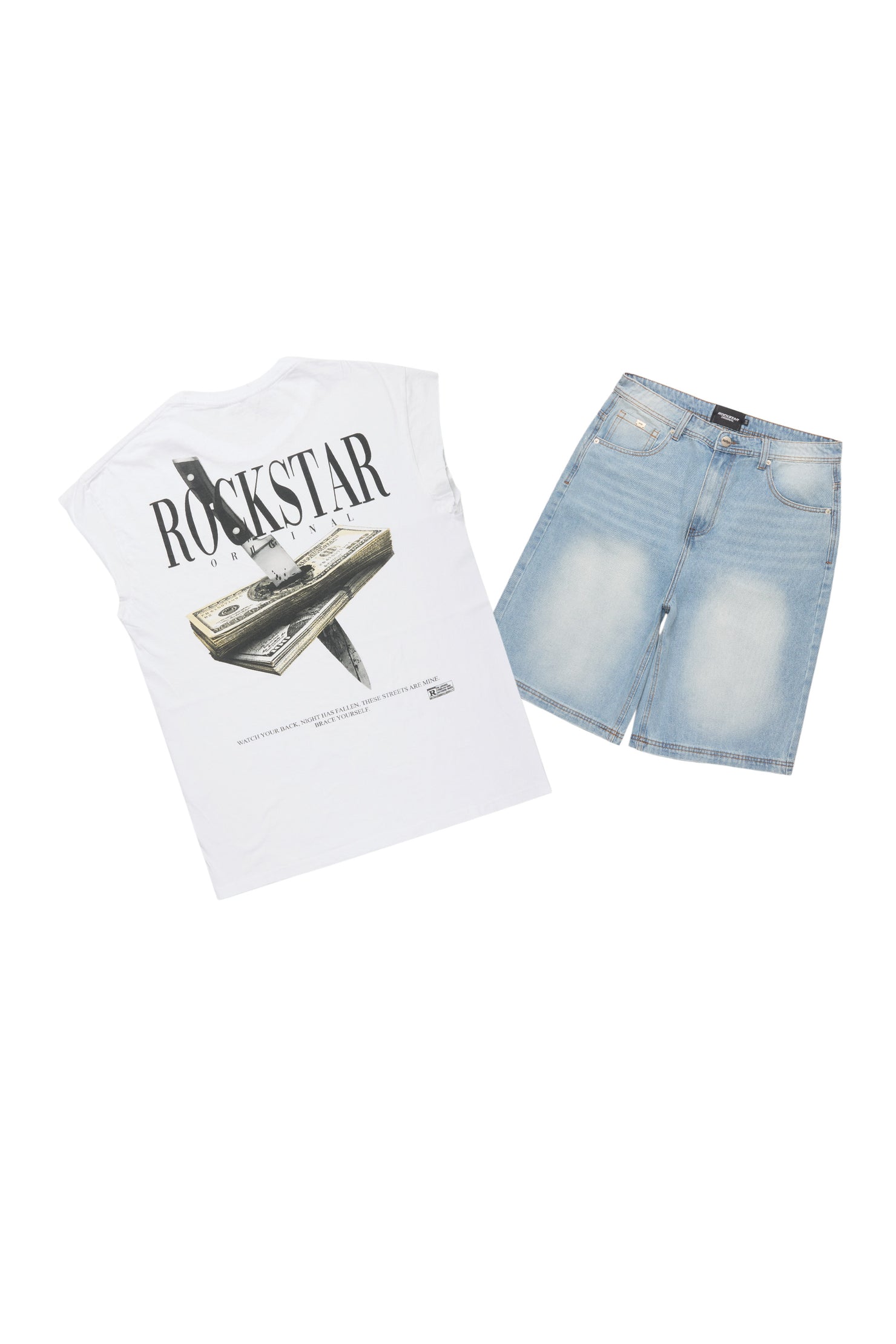 Dayte Nite White Muscle Tee/Denim Jort Set