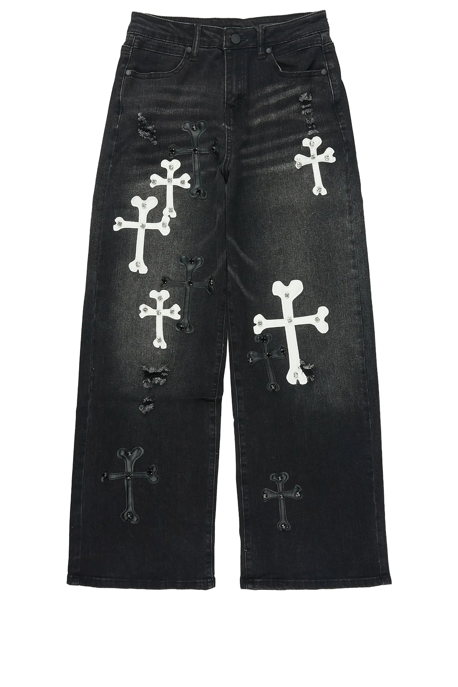 Boys Oliver Dark Grey Patch Baggy Fit Jean