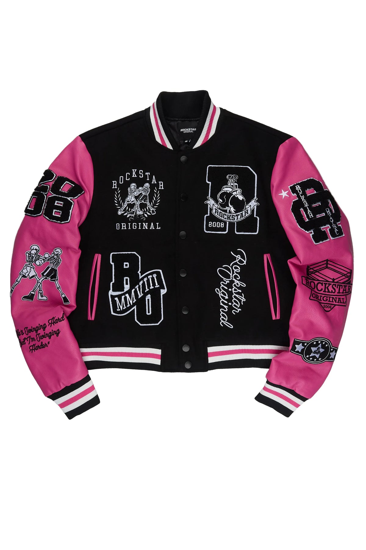 Yvonna Black/Pink Oversized Varsity Jacket
