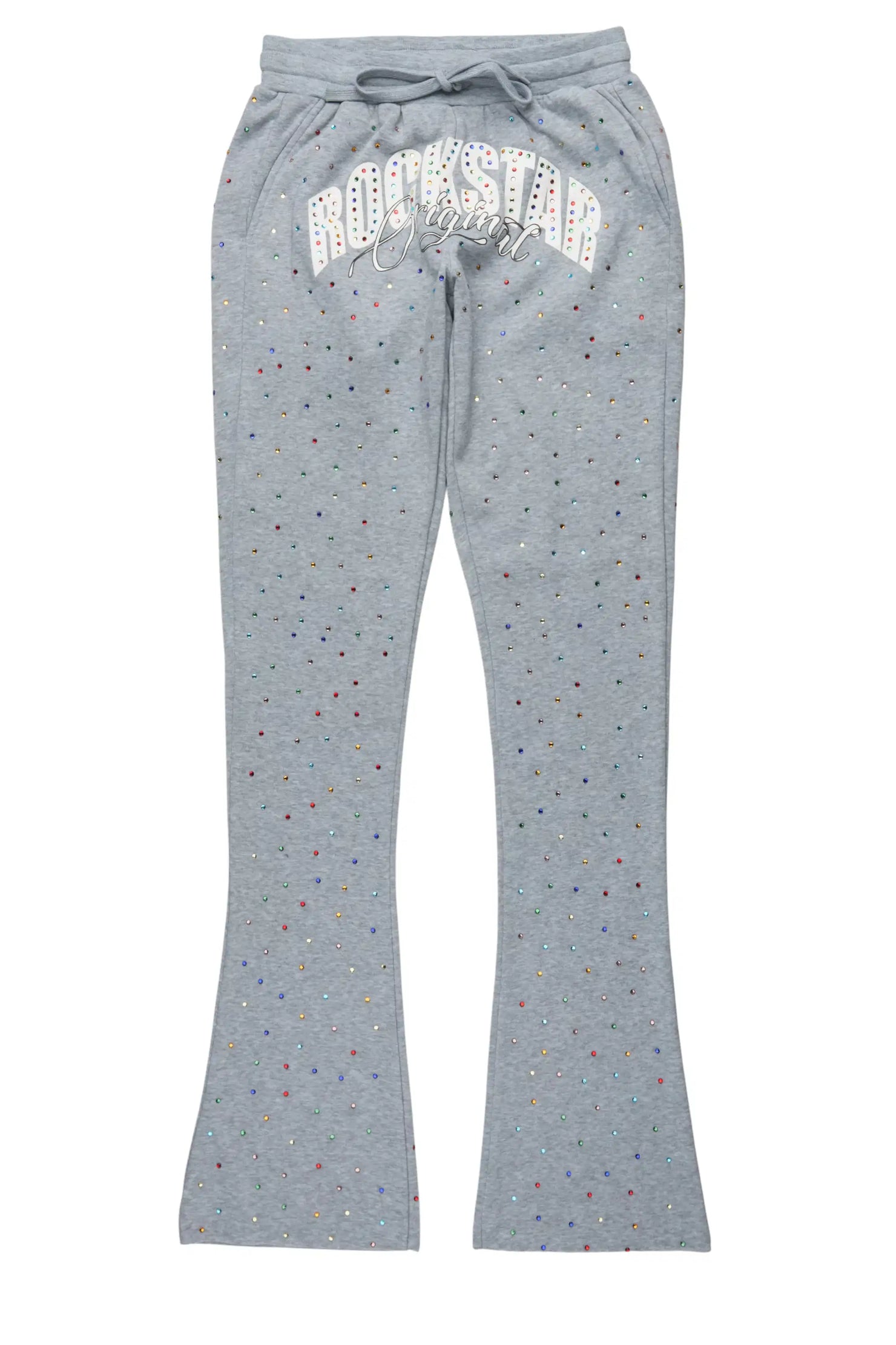 Franchesca Heather Grey Rhinestone Stacked Track Pant