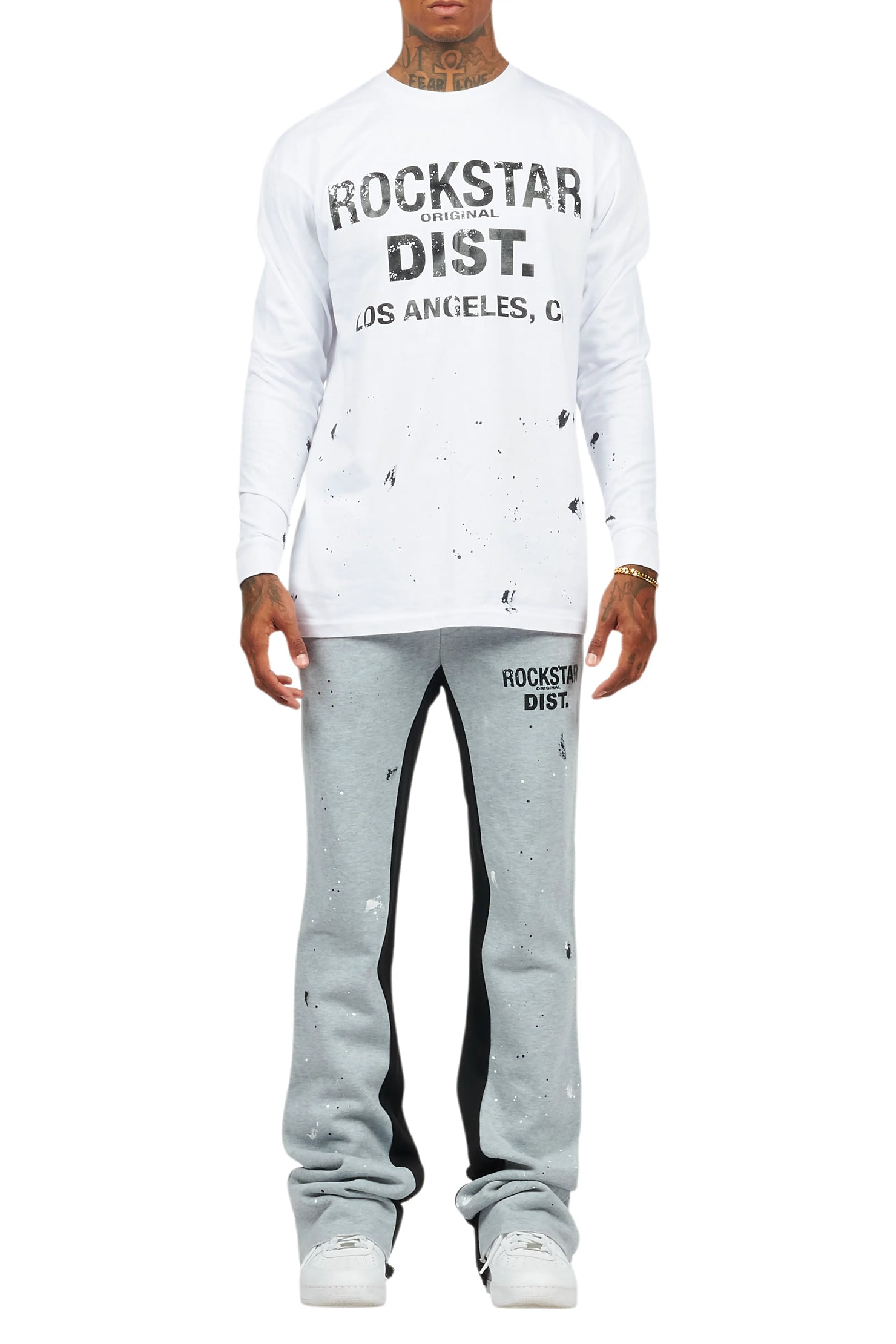 Scottie White/Grey Long Sleeve T-Shirt/Baggy Pant Set