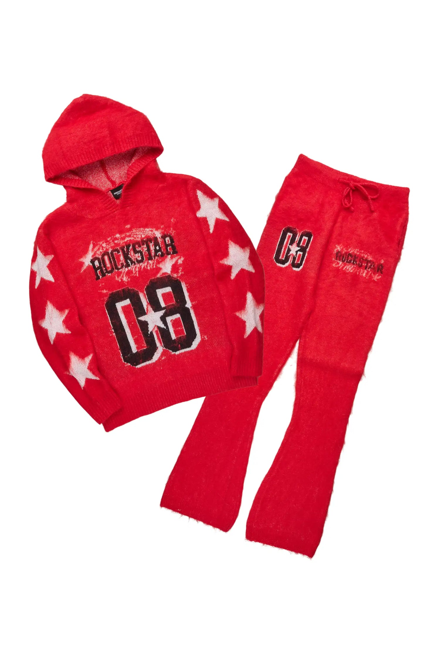 Allstar Red Hoodie Stacked Flare Knitted Mohair Track Set