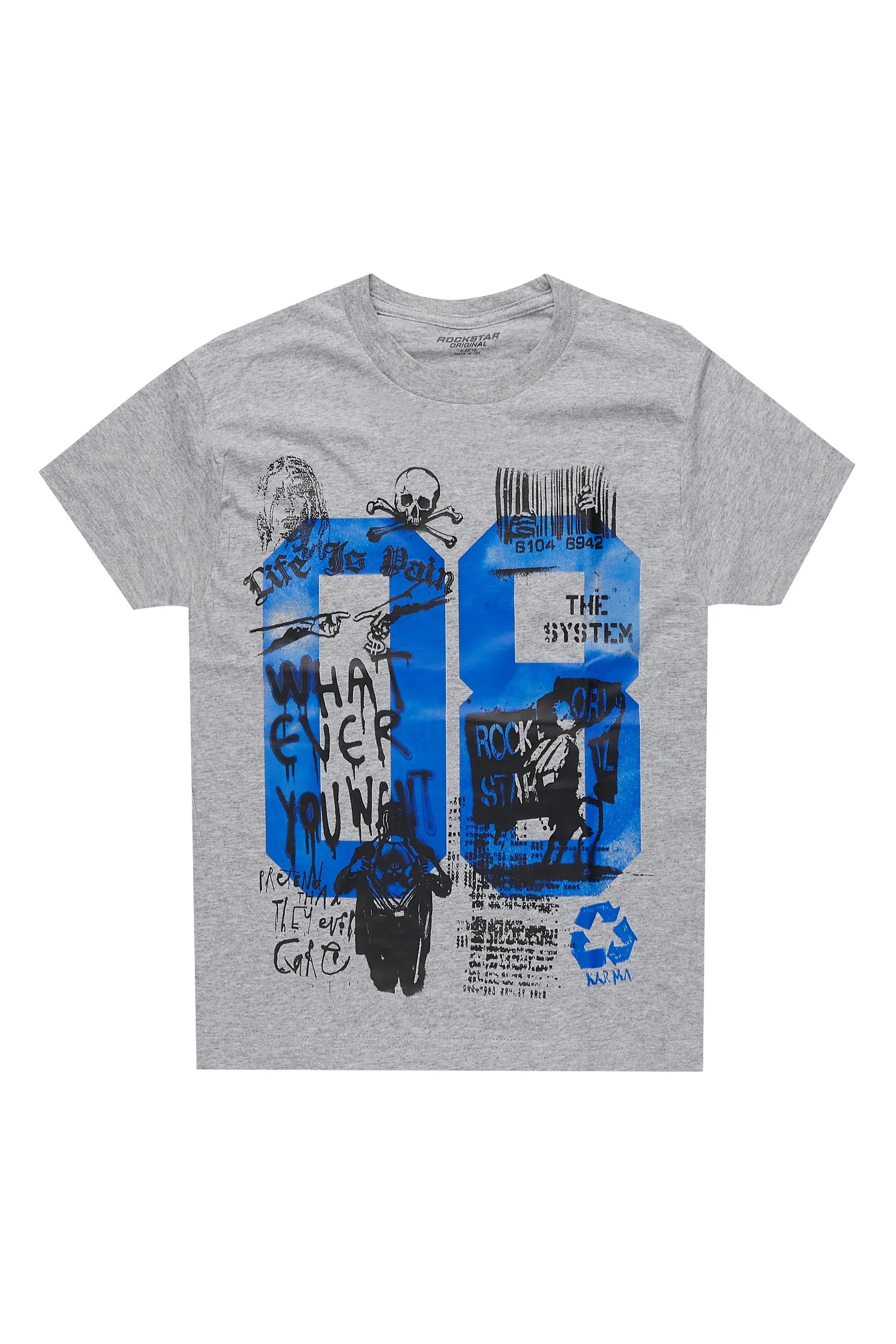 Boys Beau Grey/Royal Blue Graphic T-Shirt