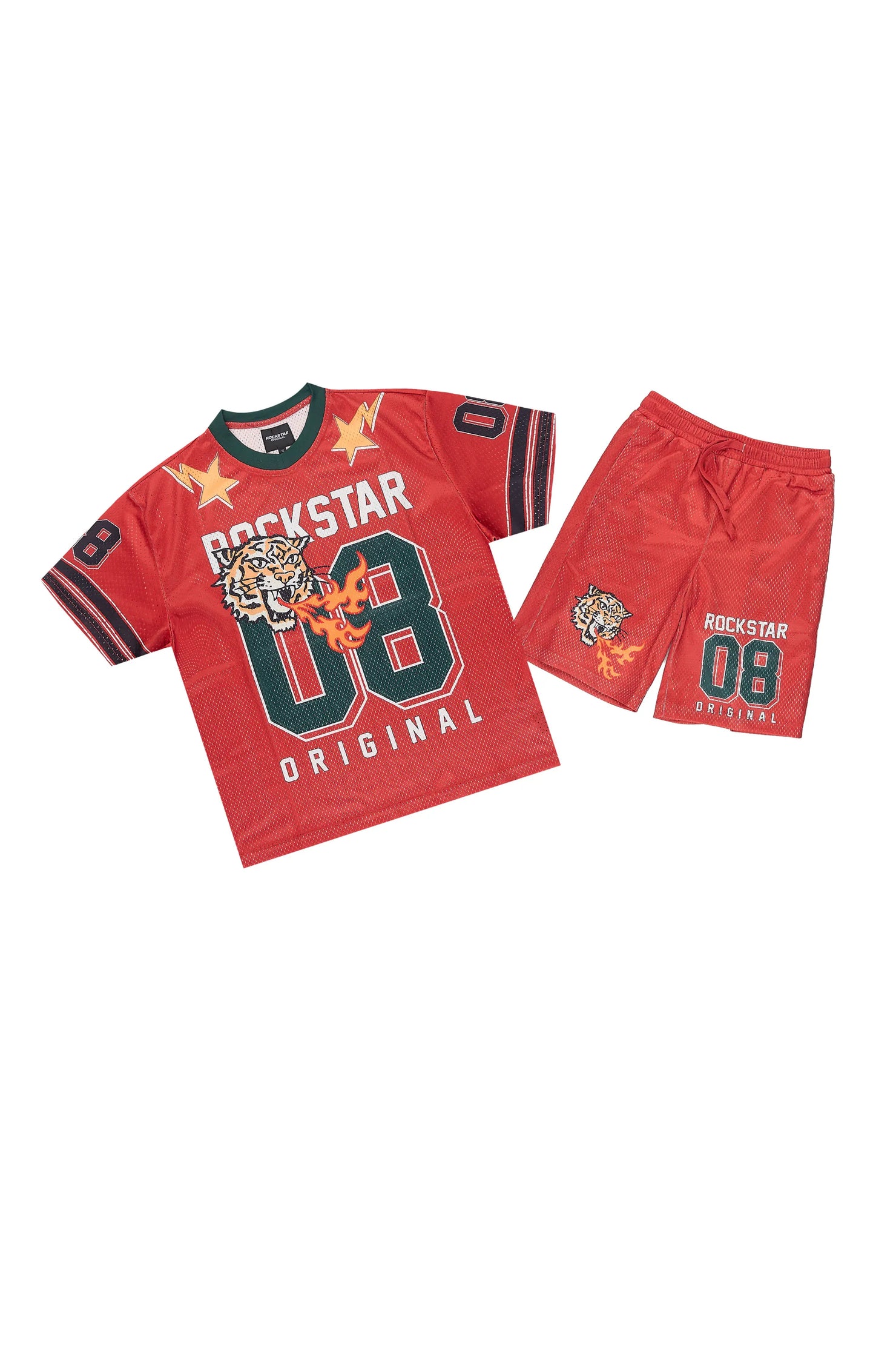 Boys Flamming Tiger Red T-Shirt/Short Set