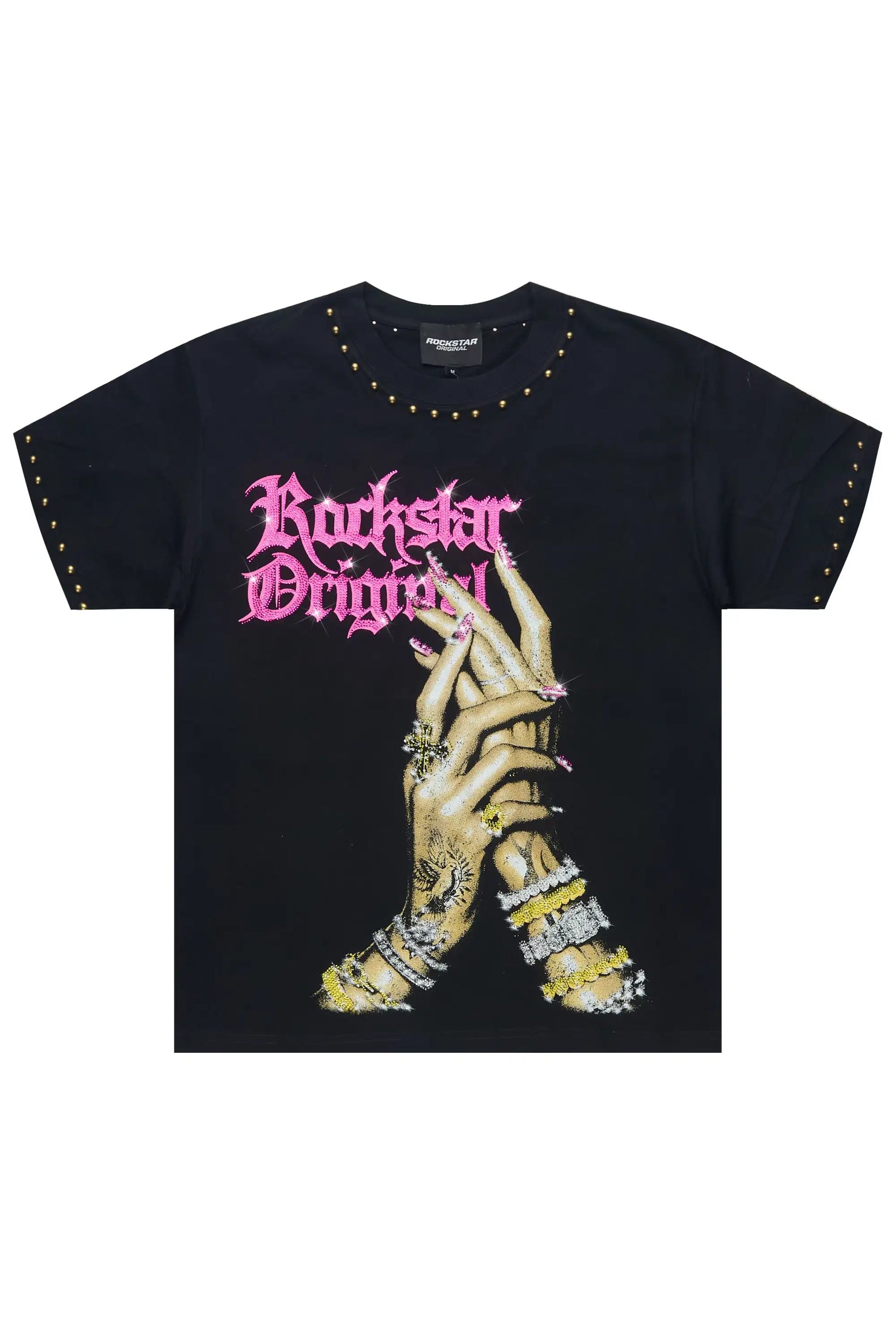 Heavenly Black Rhinestone Short Sleeve Tee Shirt