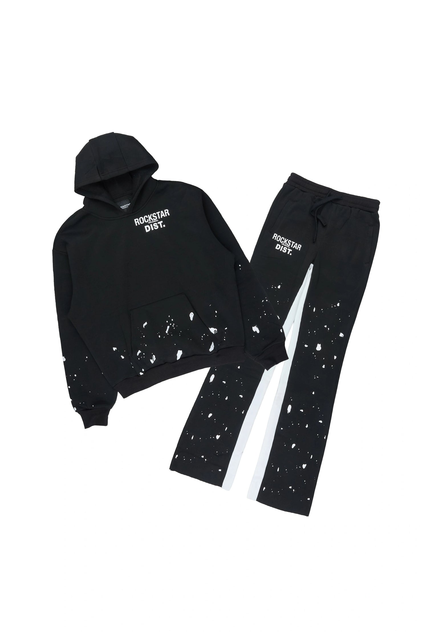 Boys Raffer 2.0 Black/White Hoodie/Stacked Flare Track Set