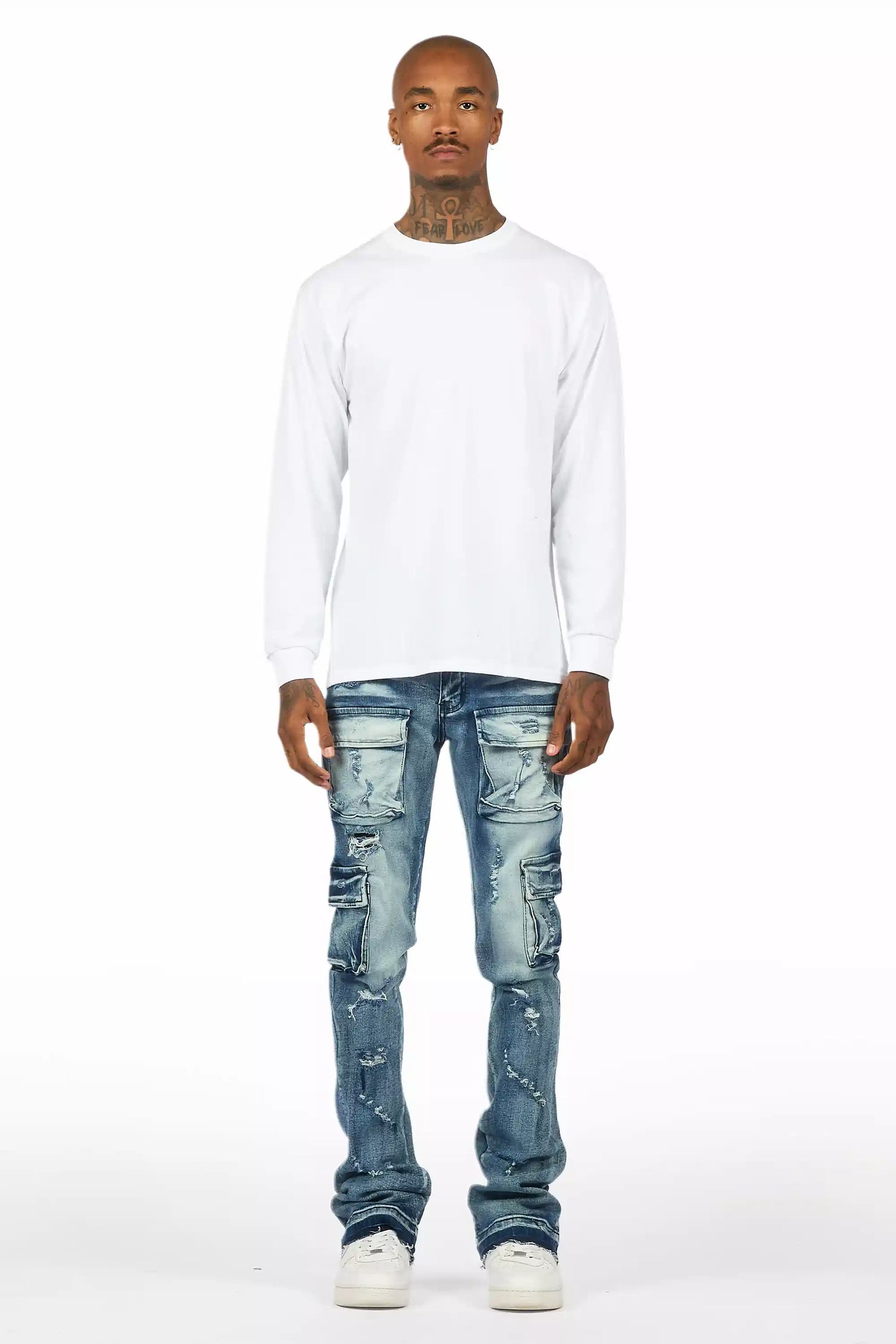 Zaid Dark Blue Stacked Flare Jean