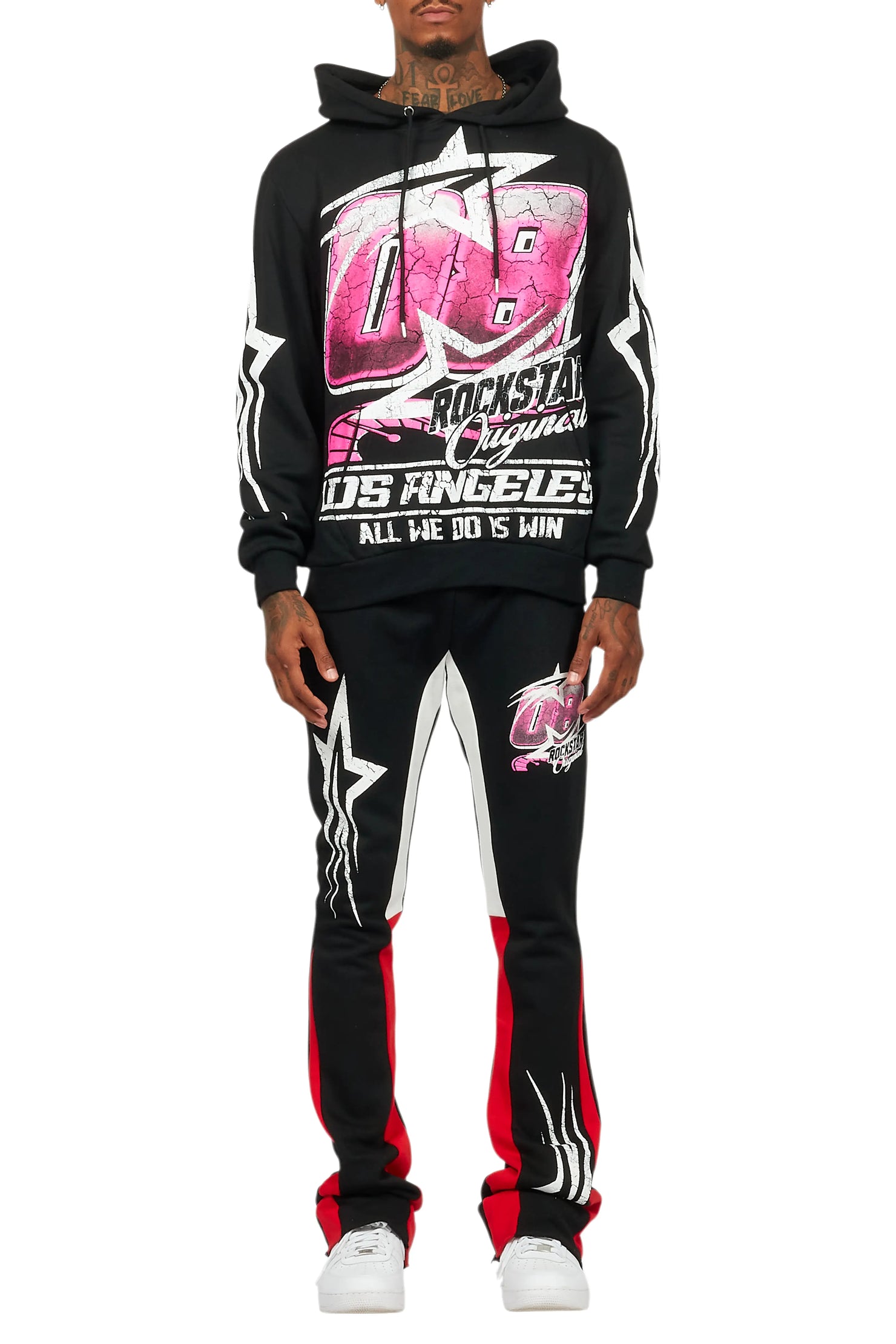 Kastell Black Hoodie/Stacked Flare Track Pant Set