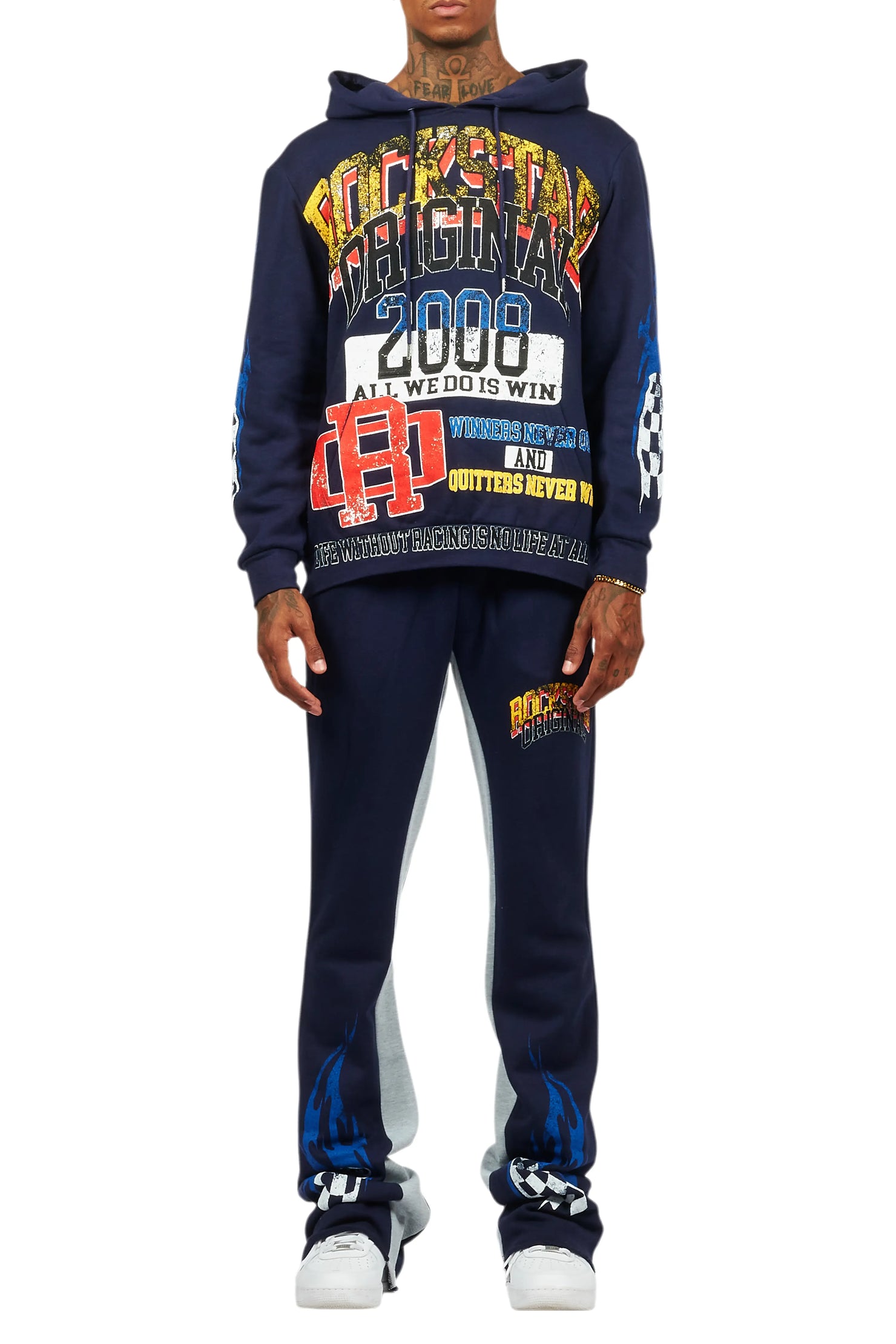 Colorful Race Navy Hoodie/Baggy Track Pant Set