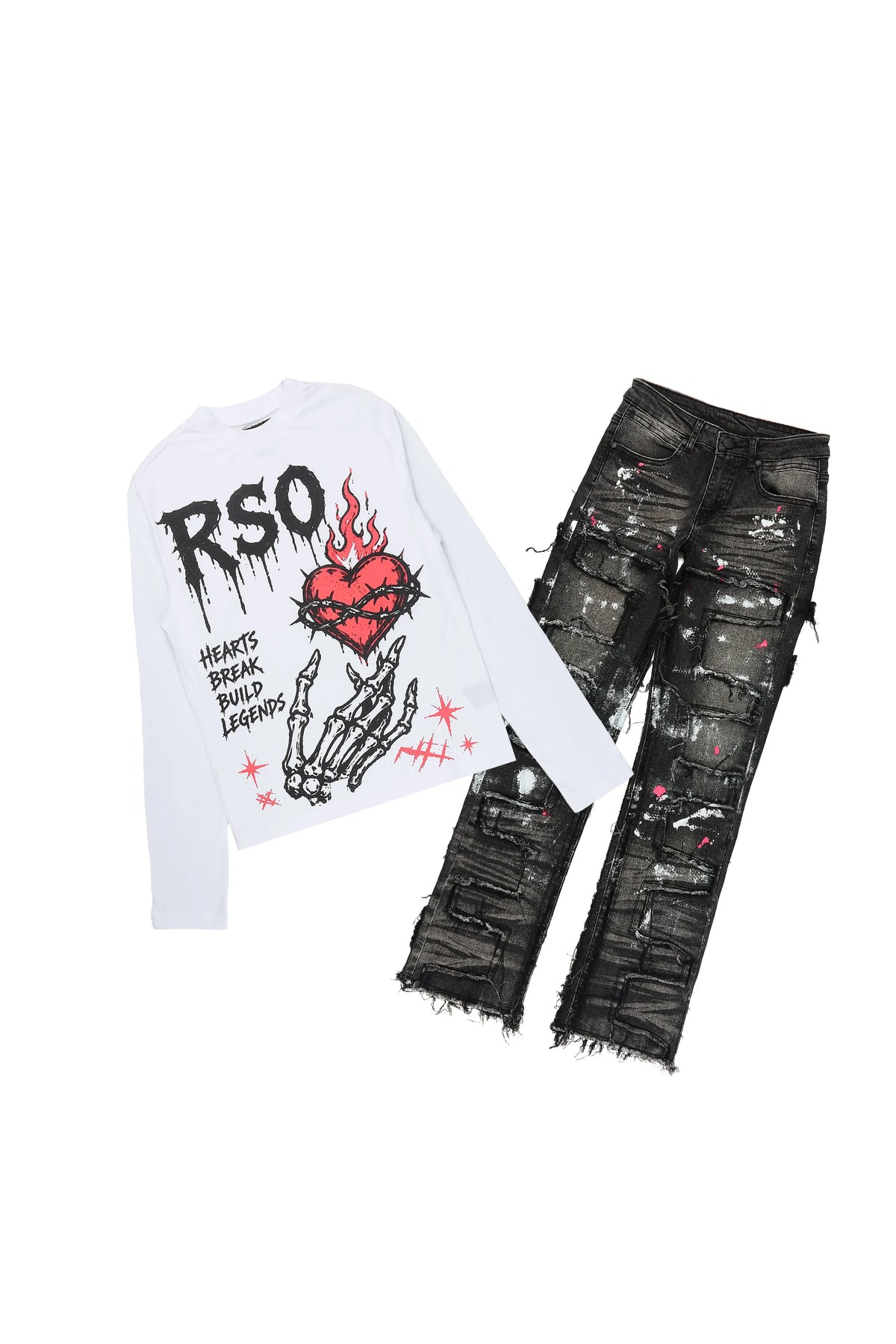 Boys Hercules White/Black Long Sleeve T-Shirt Stacked Painter Jean Set