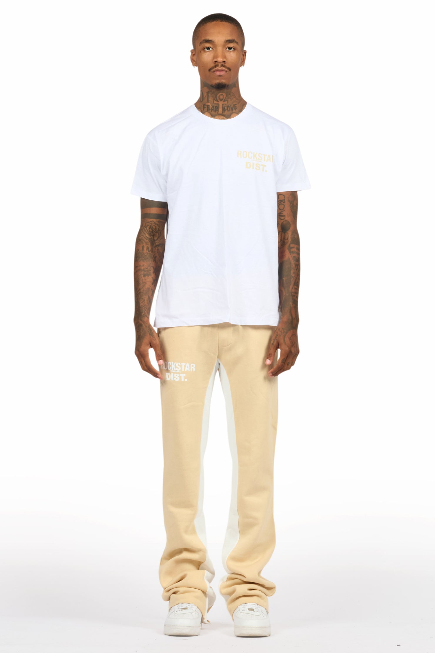Lake White/Beige T-Shirt/Stacked Baggy Track Pant Set