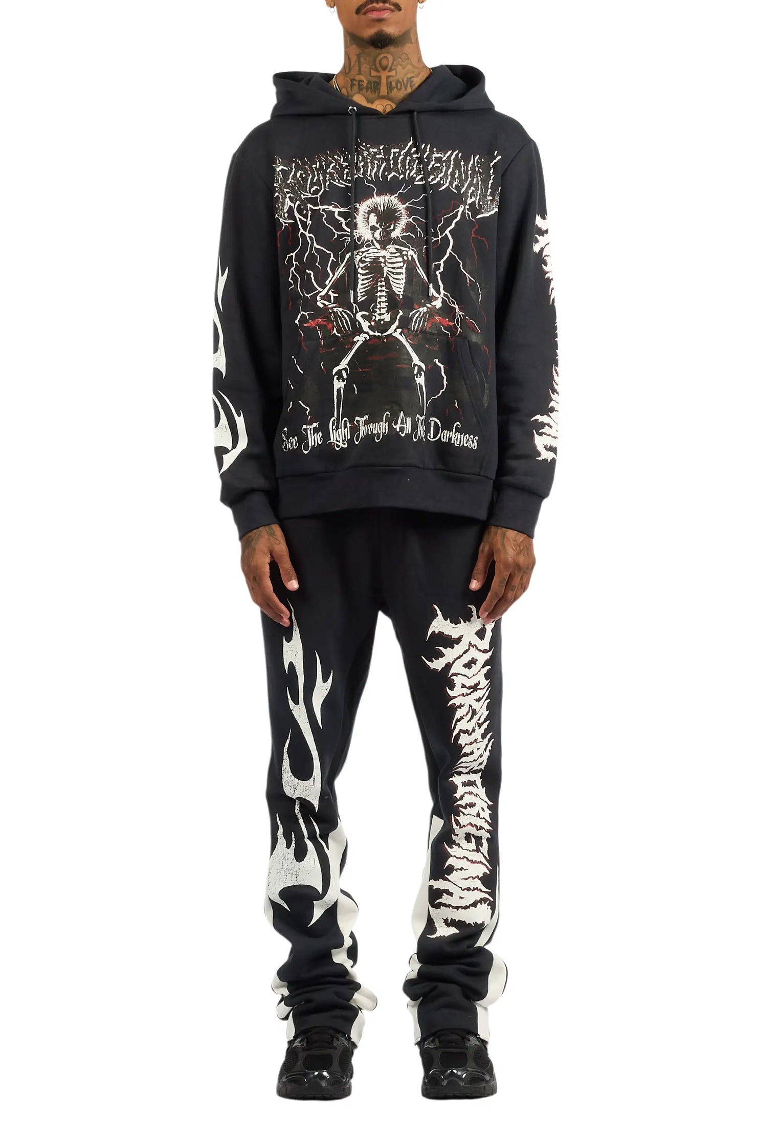 Deathrow Black/Red Hoodie/Stacked Track Pant Set