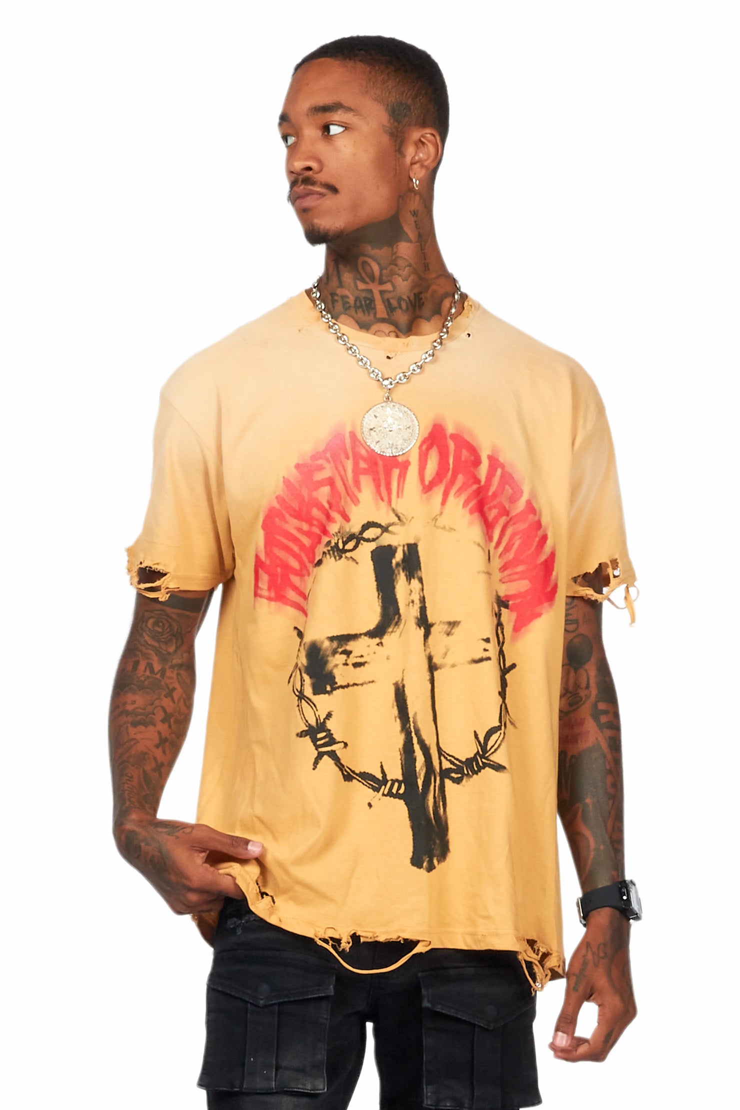 Moira Beige Oversized Graphic T-Shirt