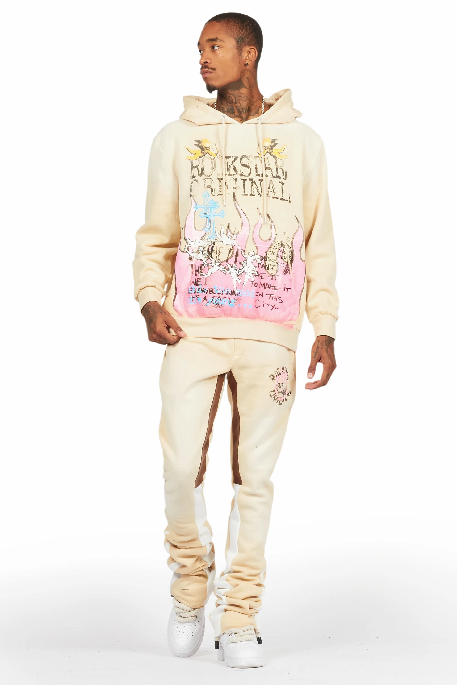 Boone Beige Super Stacked Hoodie Track Set